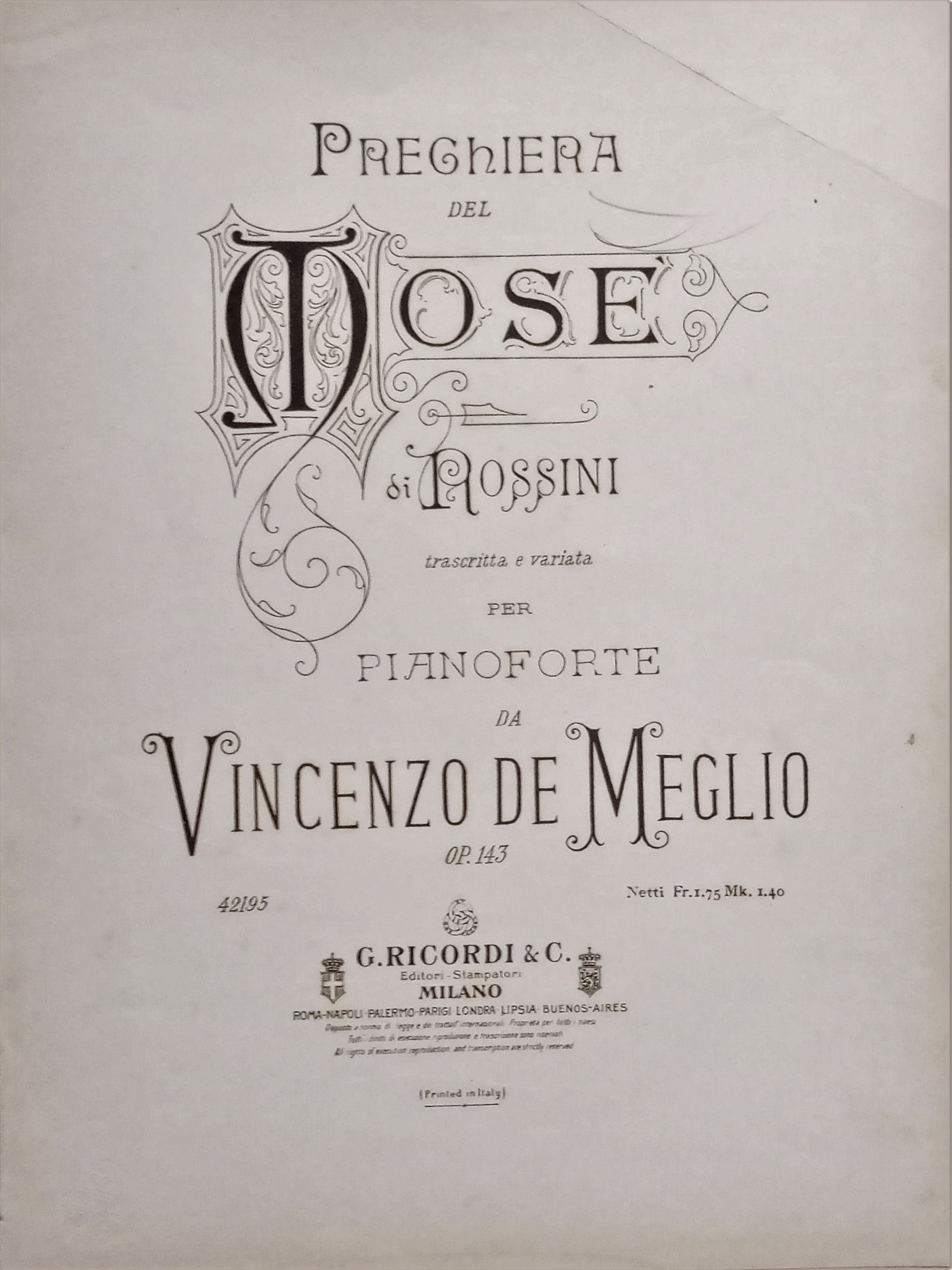 Spartiti - Preghiera del Mosè di G. Rossini per Pianoforte …