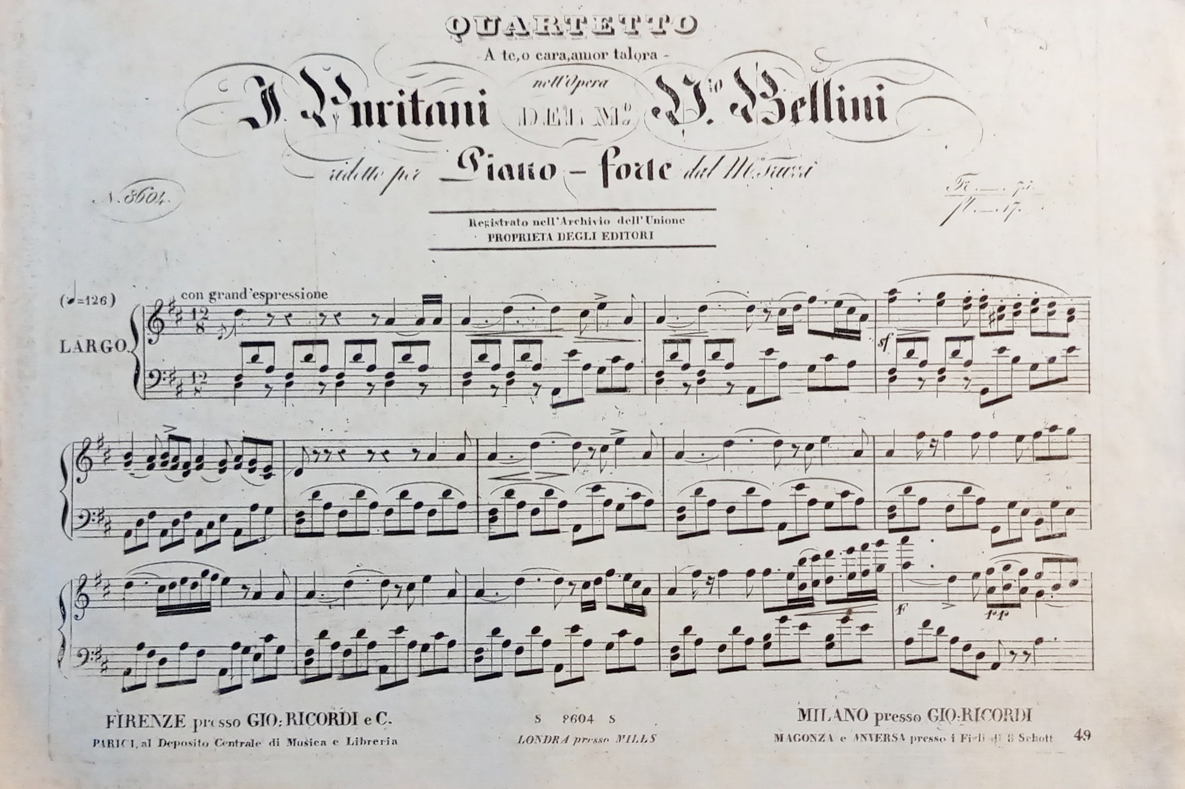 Spartiti - Quartetto nell'Opera I Puritani del V. Bellini per …