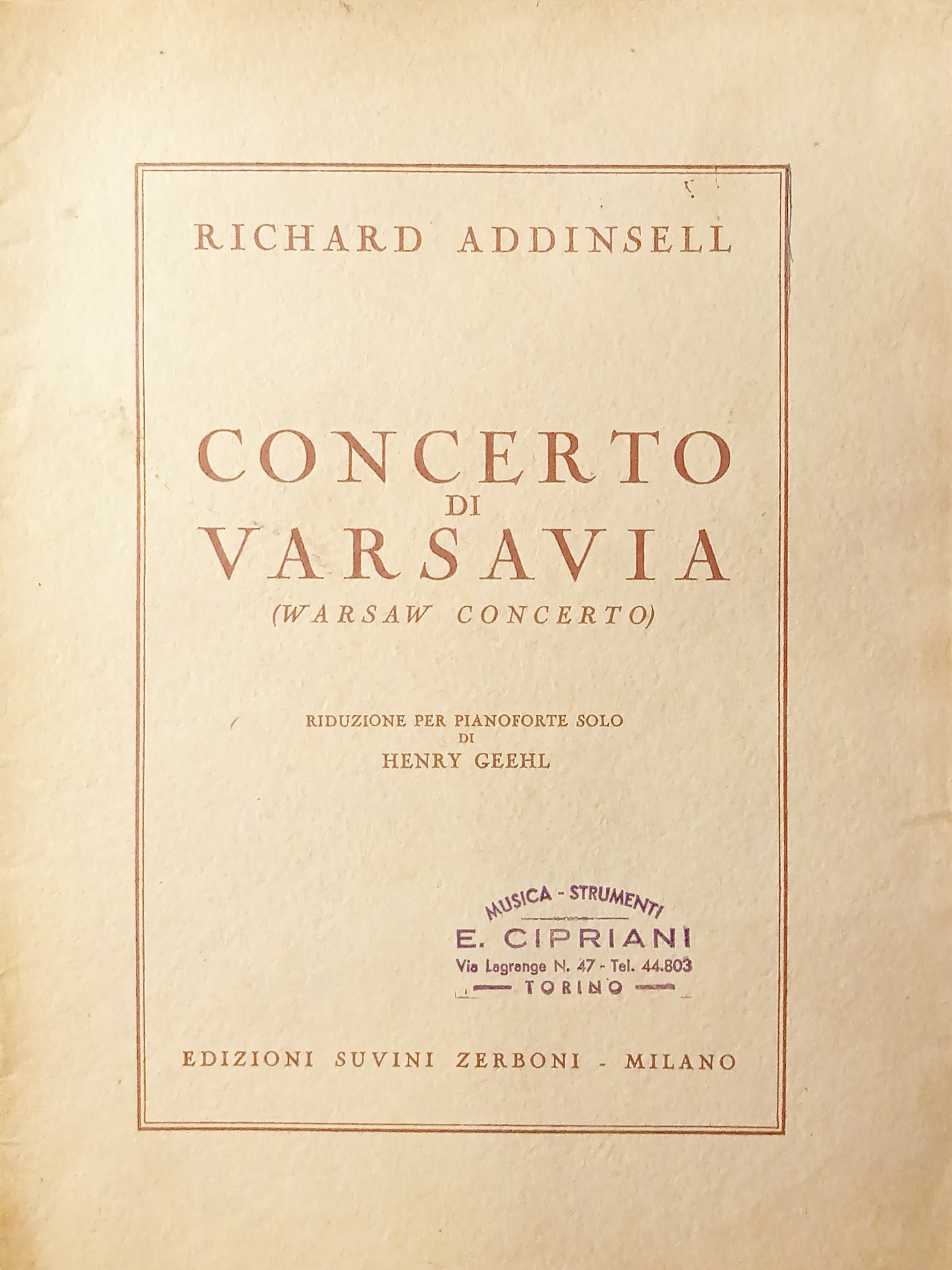 Spartiti - Richard Addinsell - Concerto di Varsavia per Pianoforte …