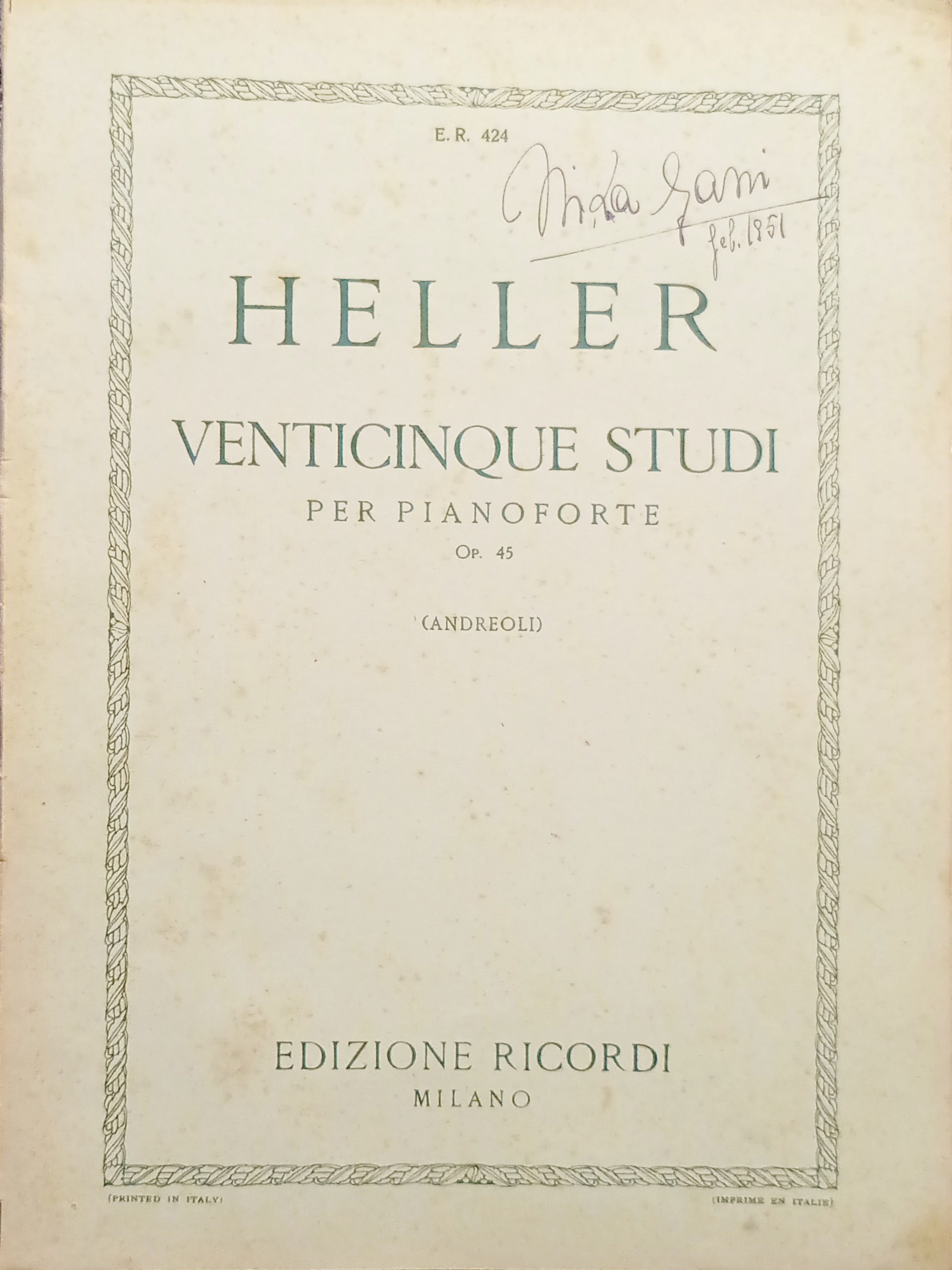 Spartiti - S. Heller - Venticinque Studi per Pianoforte Op. …