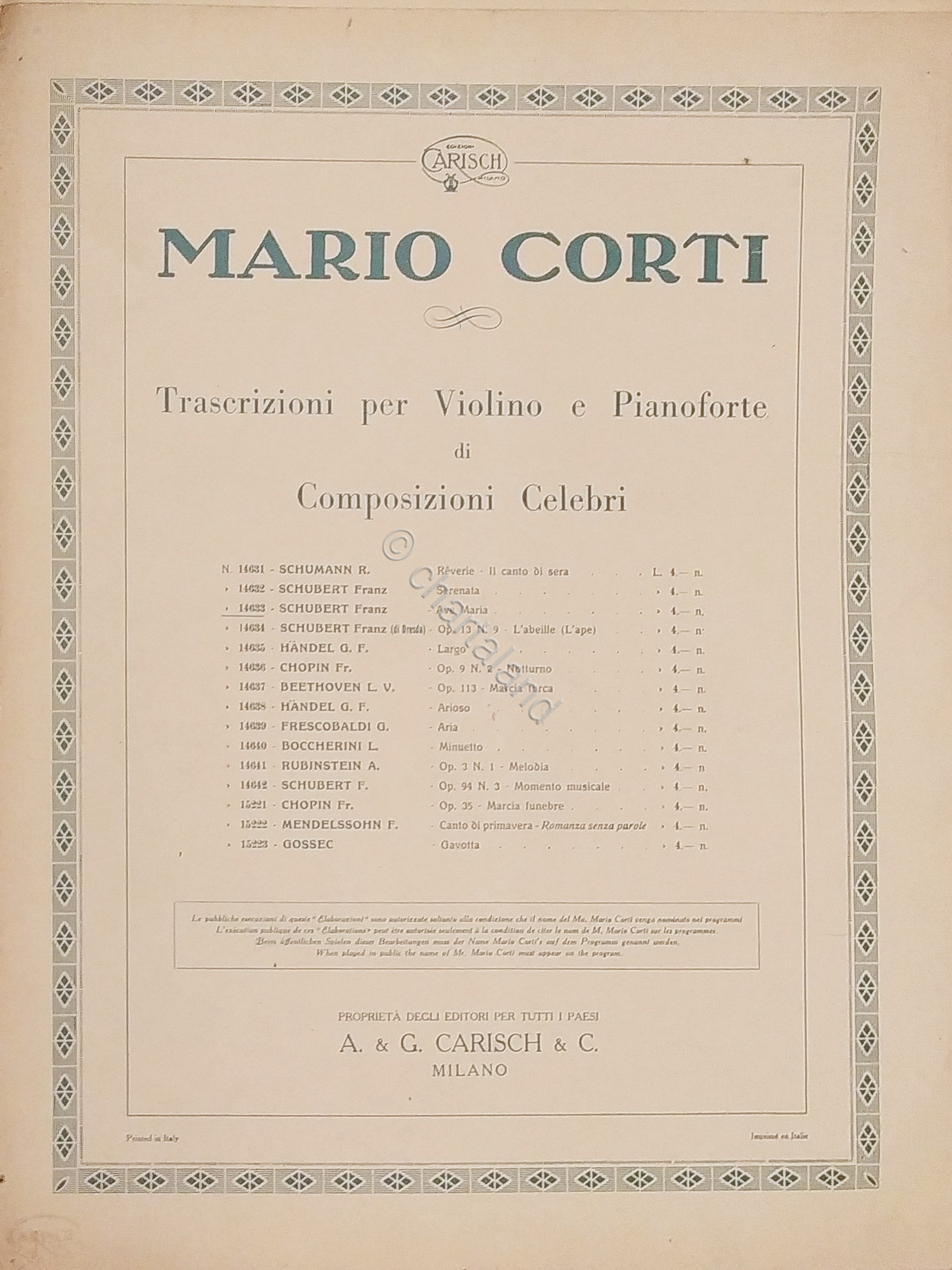 Spartiti - Schubert - Ave Maria per Violino e Pianoforte …