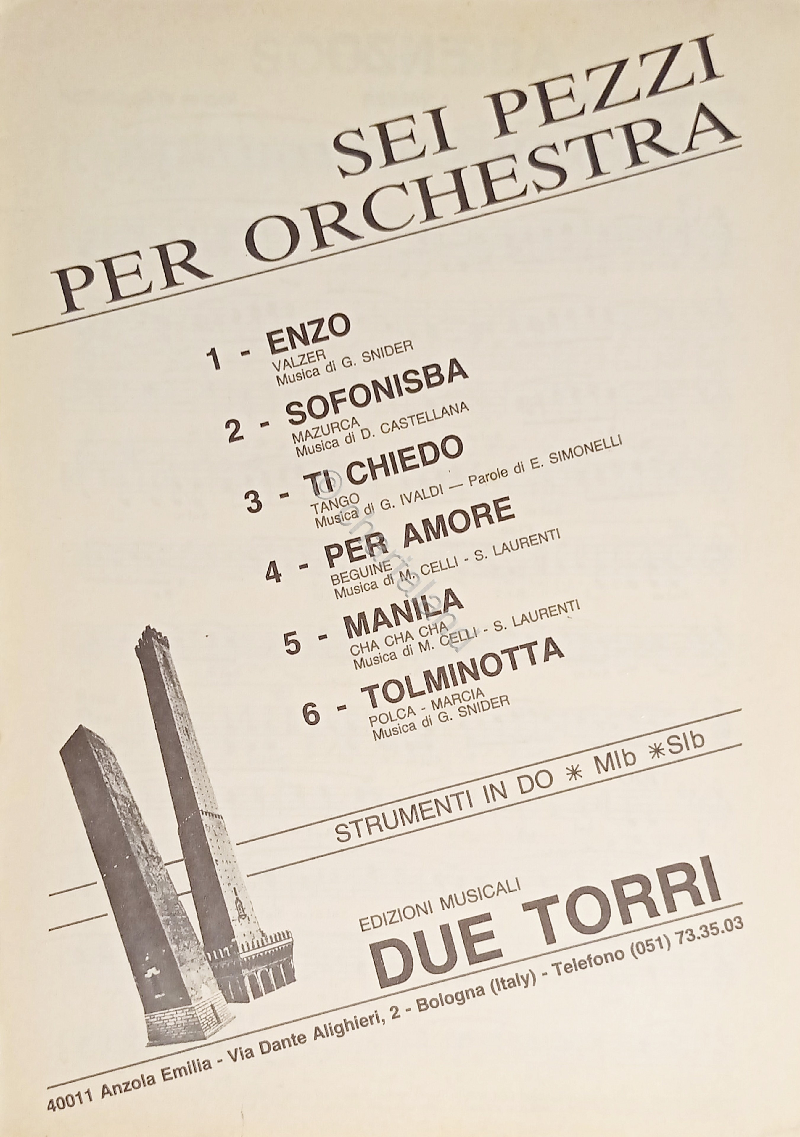 Spartiti - Sei Pezzi per Orchestra - Strumenti in DO …