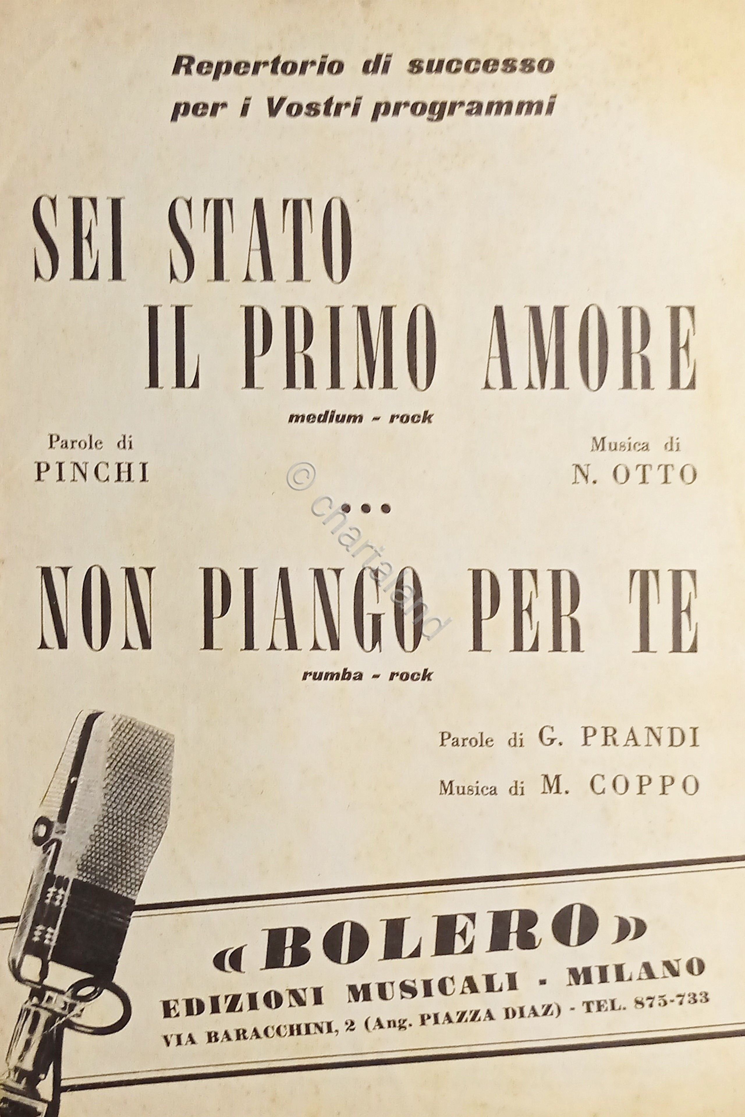 Spartiti - Sei stato il Primo Amore - Non piango …