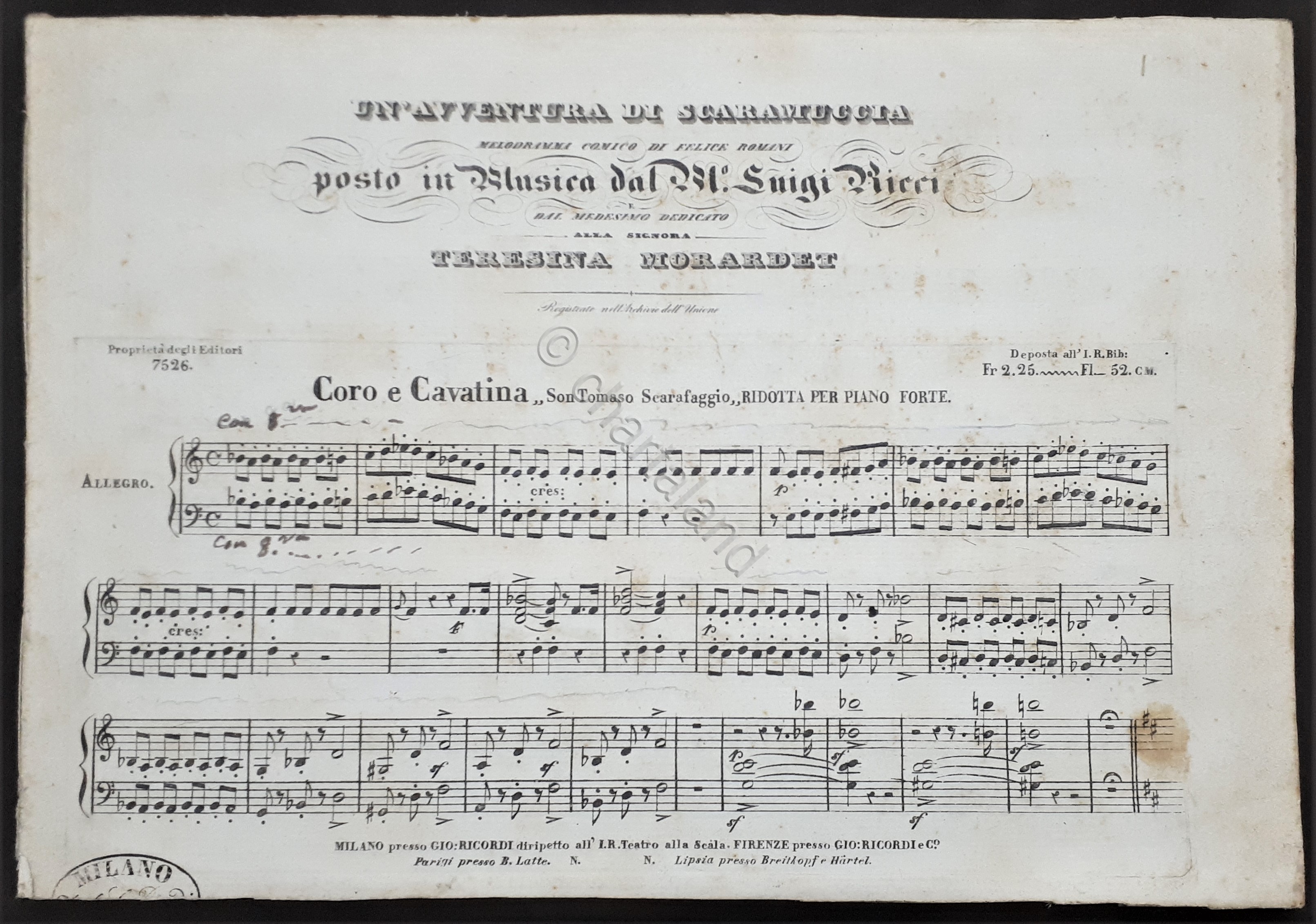 Spartiti - Un'avventura di Scaramuccia - Coro e Cavatina per …