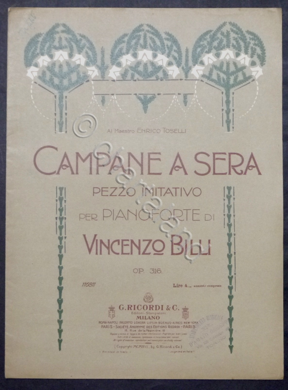 Spartiti - V. Billi - Campane a sera - Pezzo …