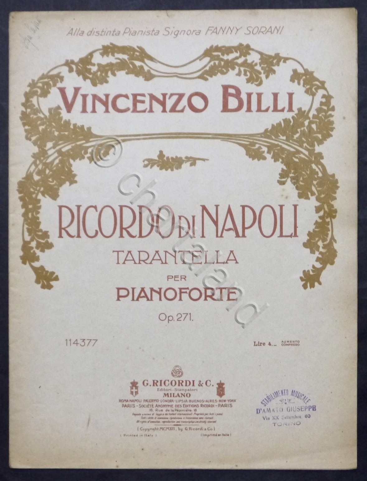 Spartiti - V. Billi - Ricordo di Napoli - Tarantella …