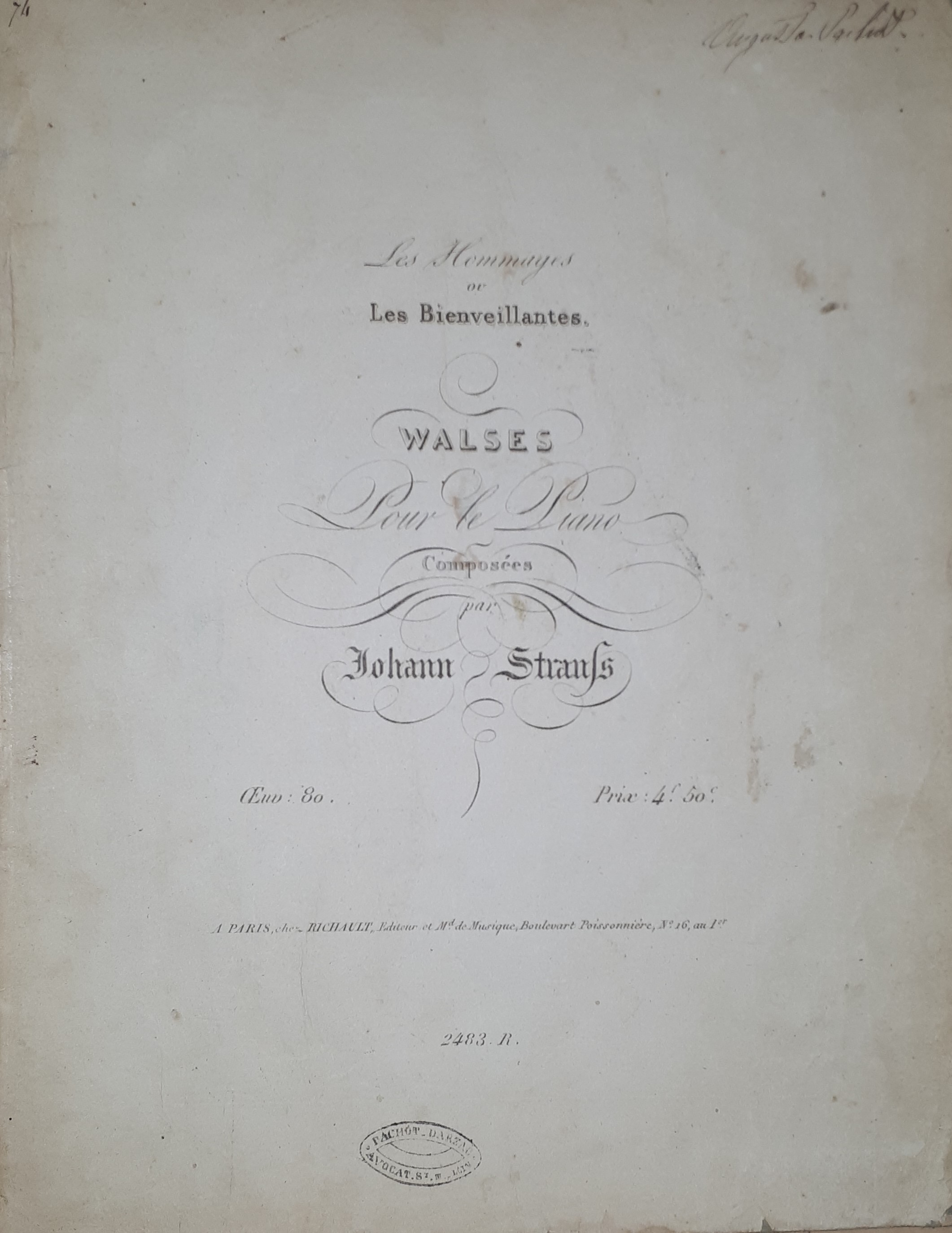 Spartiti - Valse pour Piano - Composés par Johann Strauss …