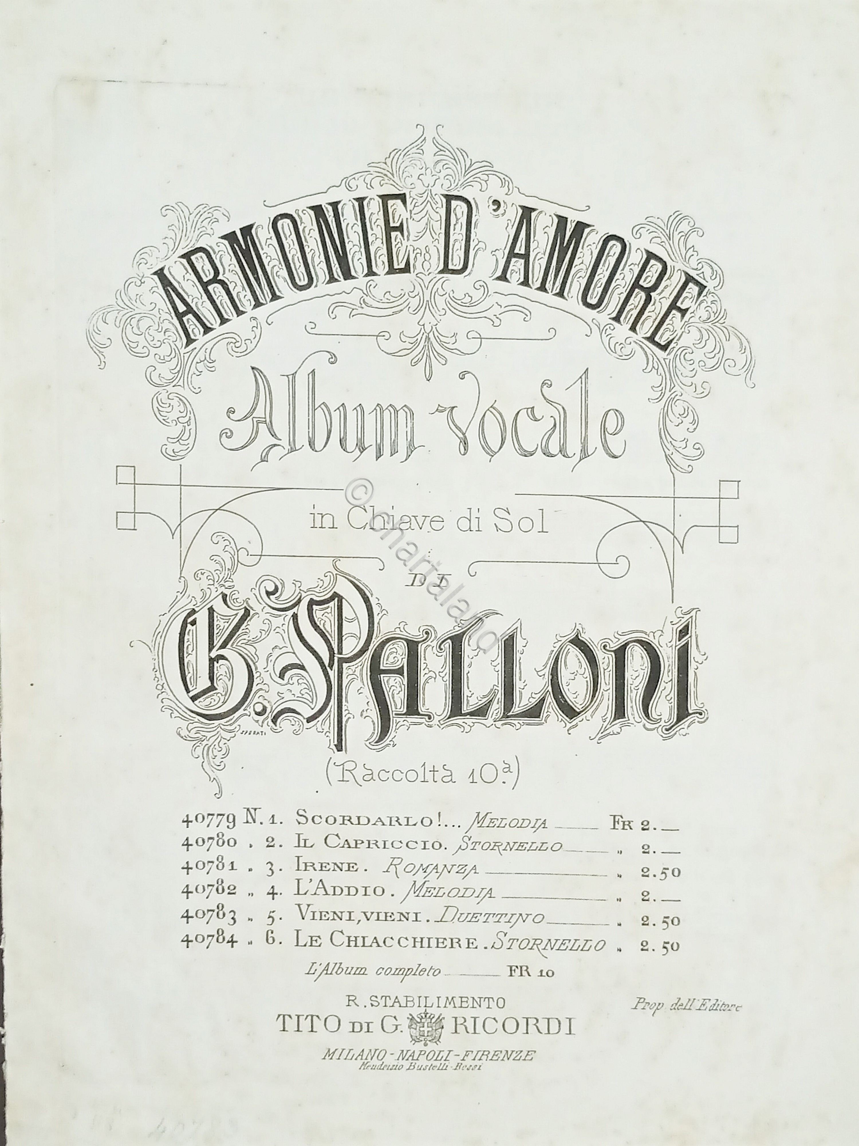 Spartiti Album Vocale di G. Palloni - Armonie d'Amore - …