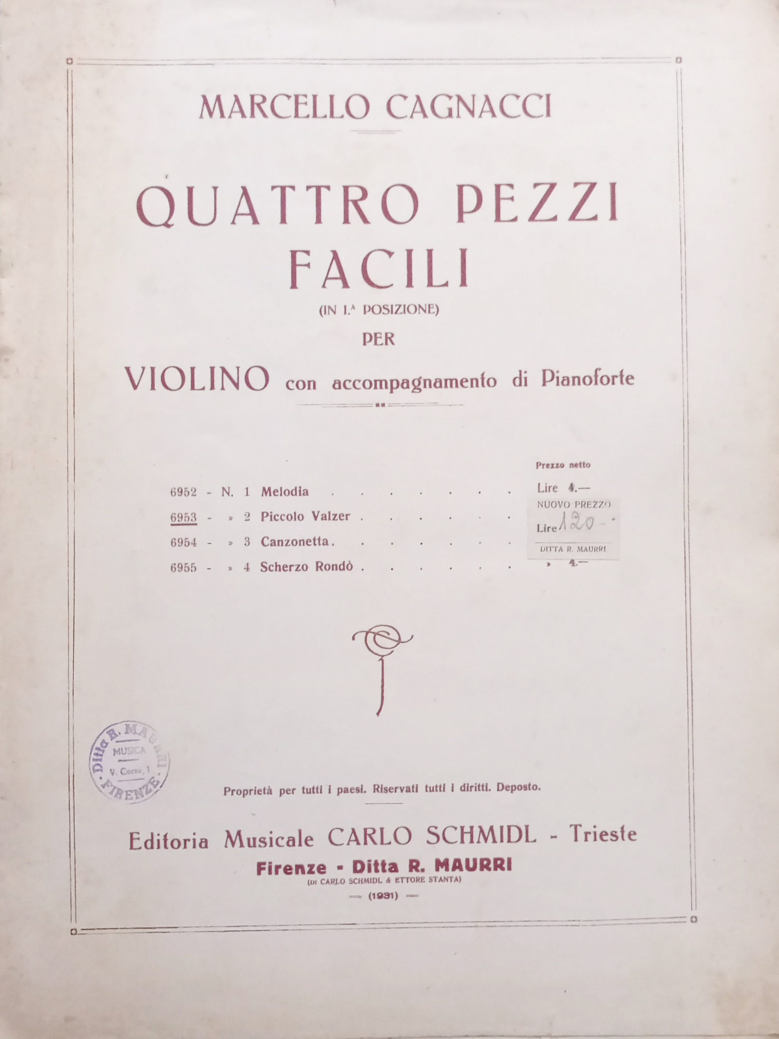 Spartiti M. Cagnacci - Composizioni Facili per Violino e Piano …