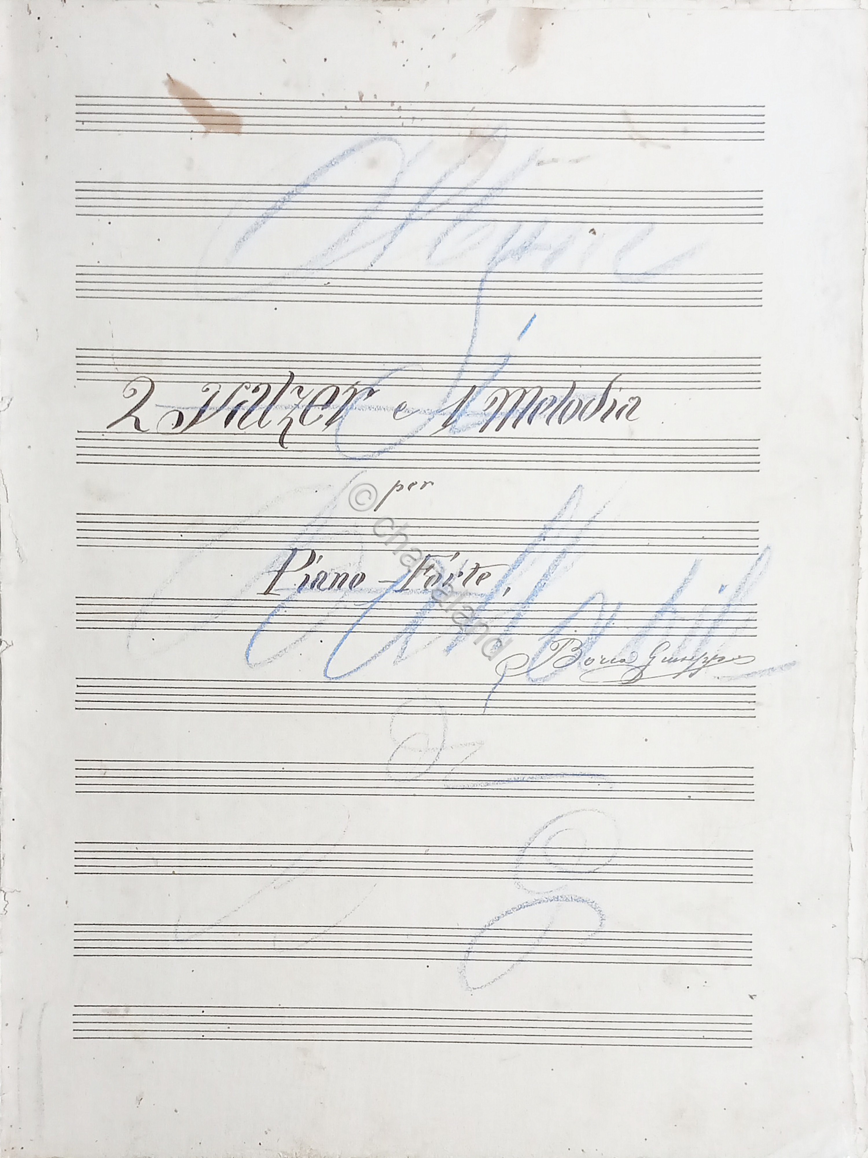 Spartiti Manoscritti - 2 Valzer e 1 Melodia per Pianoforte …