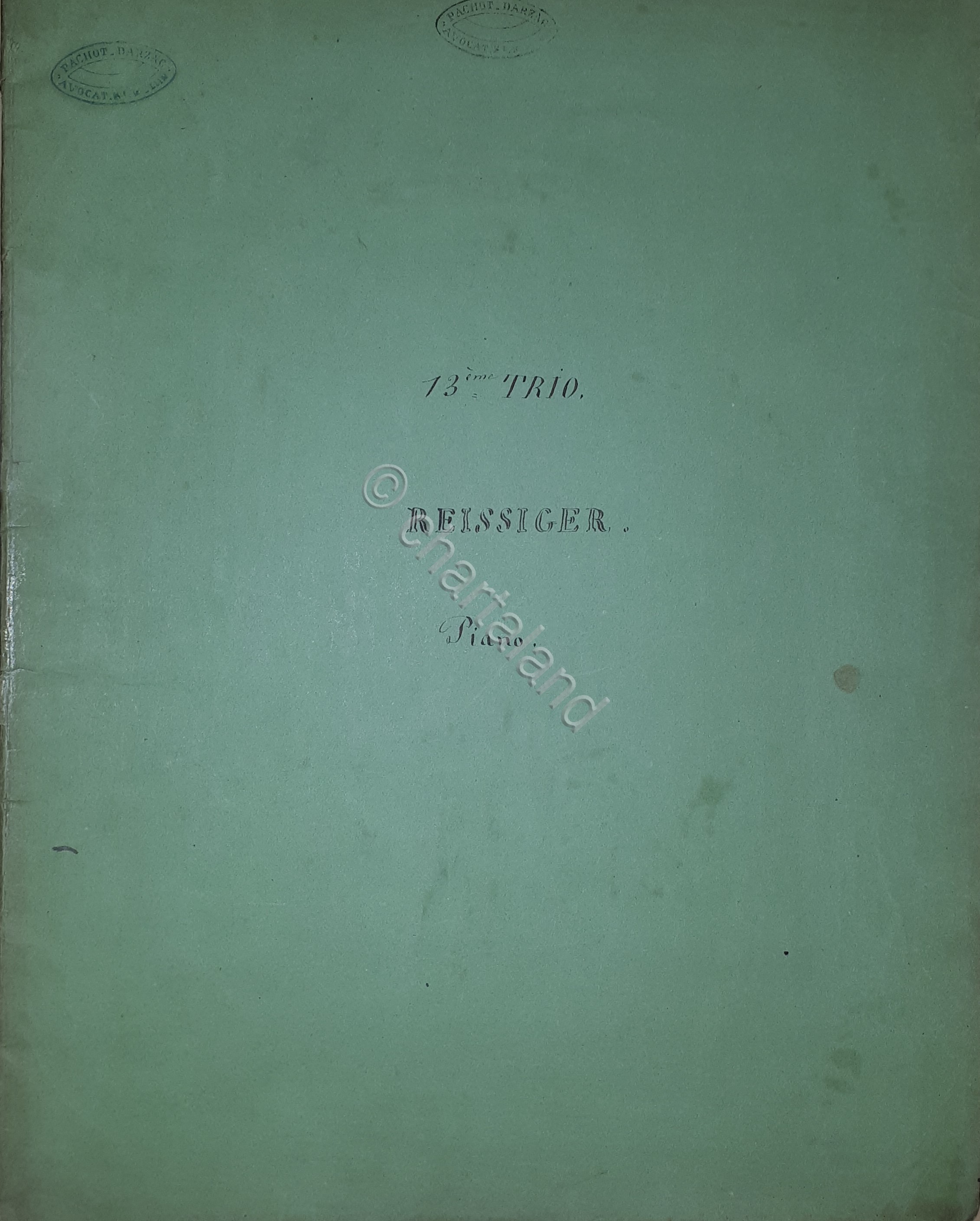 Spartiti Piano 13^Trio pour Piano, Violon et Violoncelle par Reissiger …