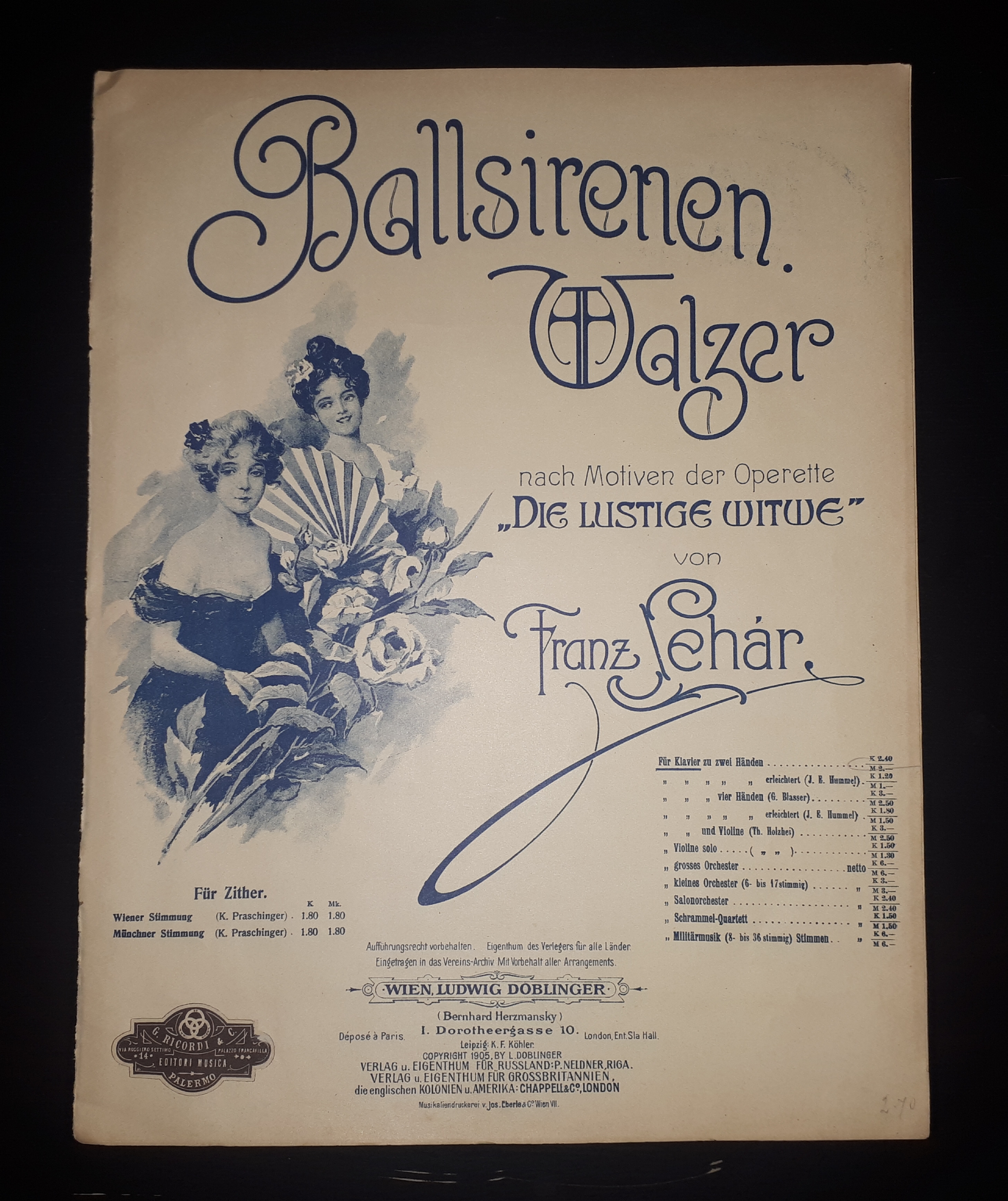 Spartito - Ballsirenen - Walzer - Franz Lehàr - Pianoforte …