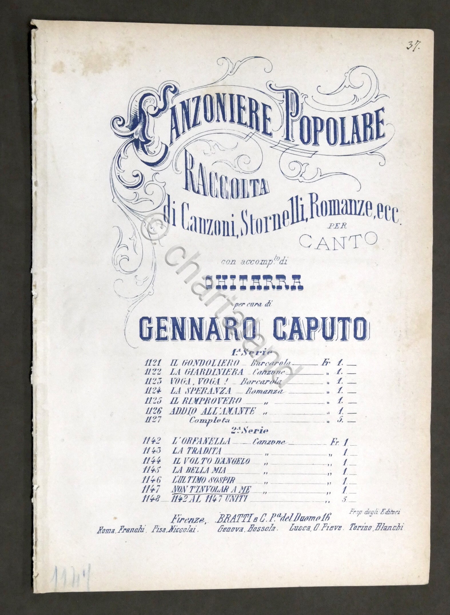 Spartito - Canzoniere Popolare - G. Caputo - Non t'involar …