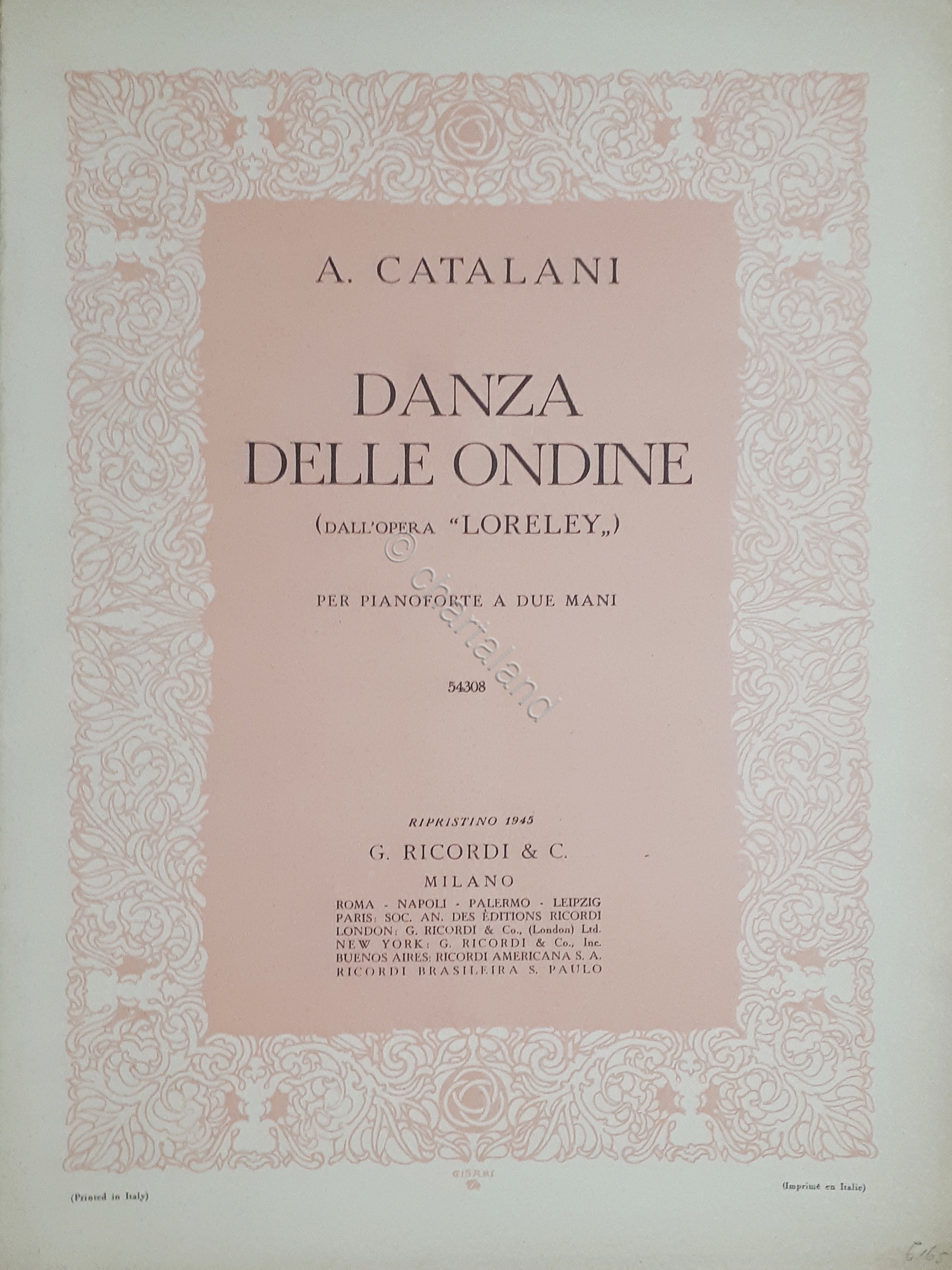 Spartito - Danza delle Ondine - Opera Loreley per Pianoforte …