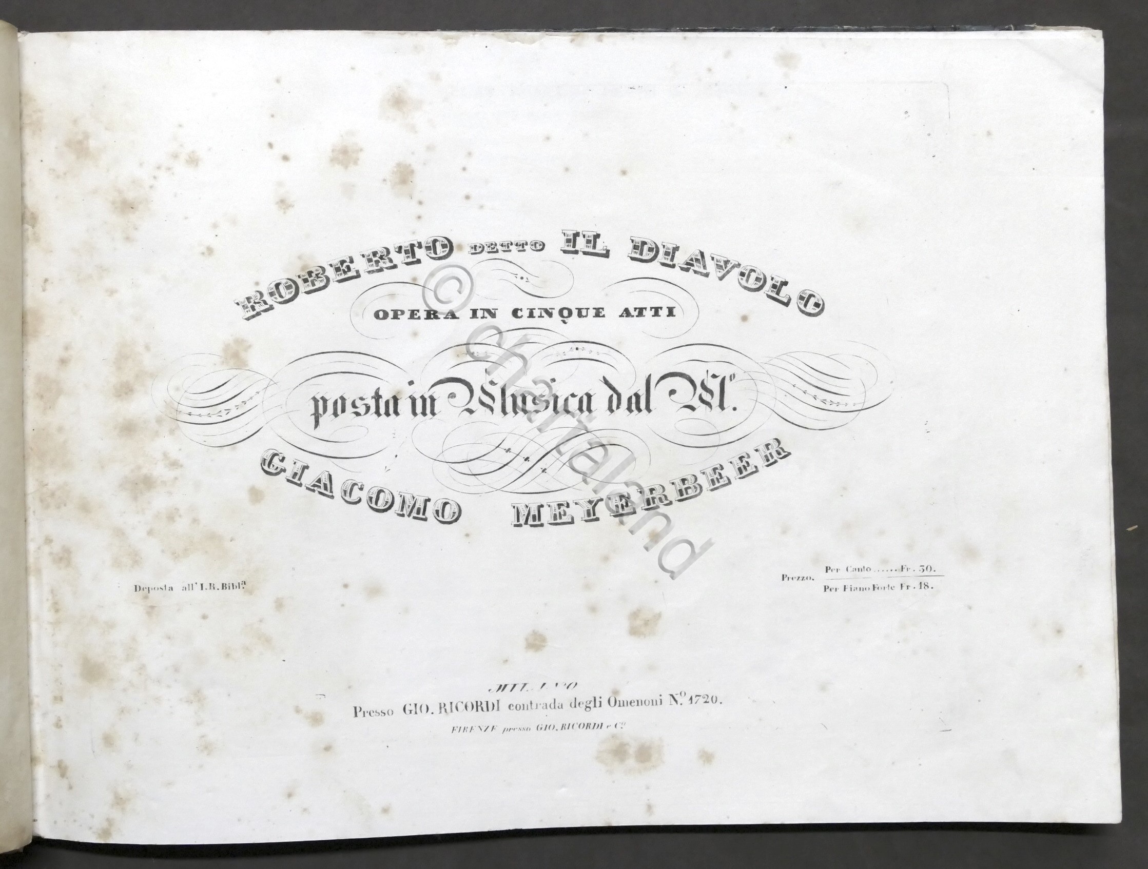 Spartito - G. Meyerbeer - Roberto detto il Diavolo - …