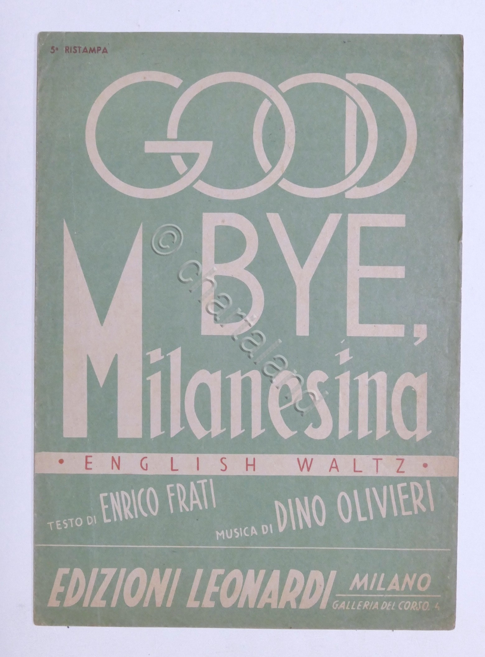 Spartito - Good Bye Milanesina - Canto, mandolino o fisarmonica …