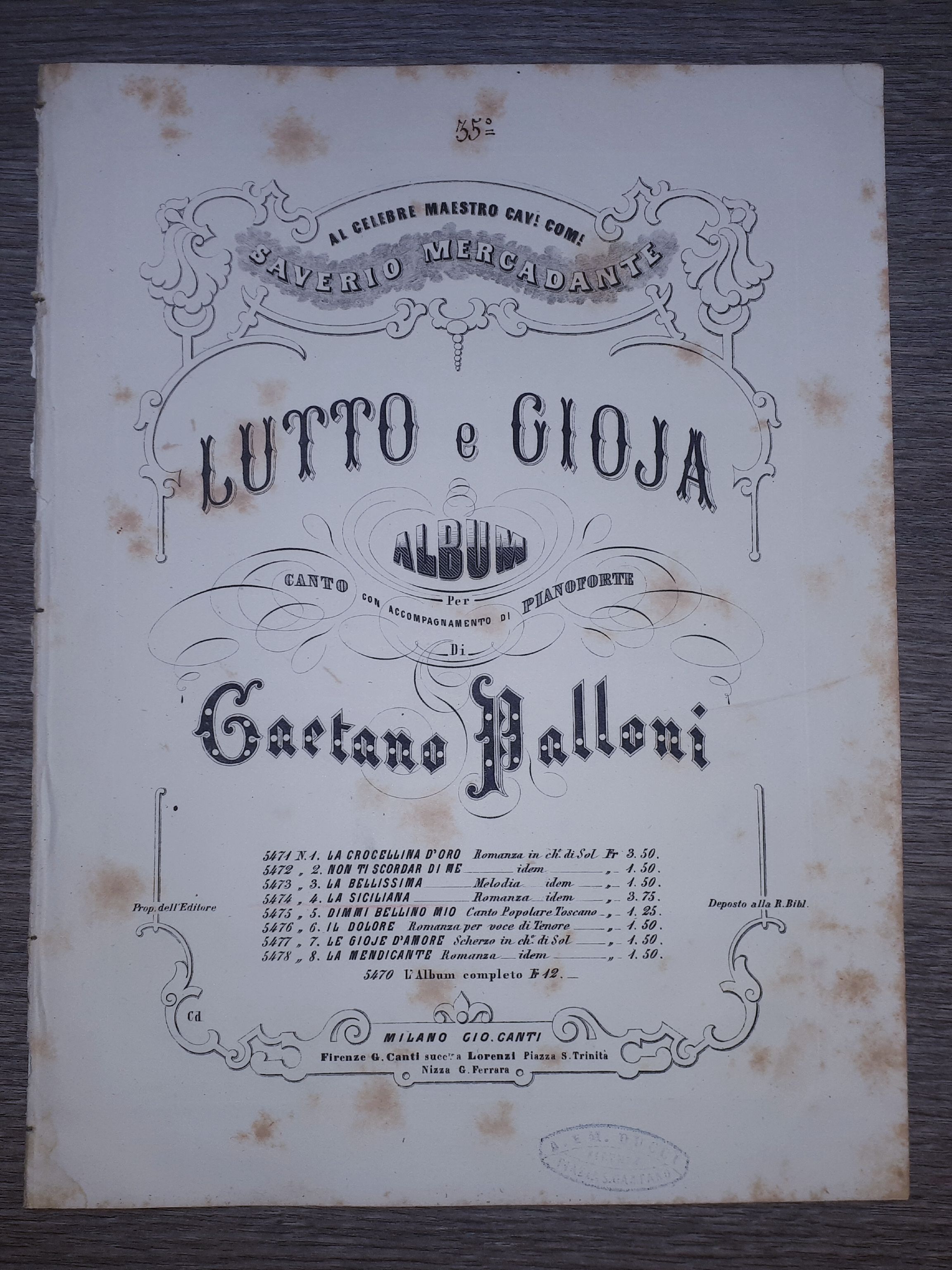 Spartito - Lutto e Gioia - Album per Pianoforte e …