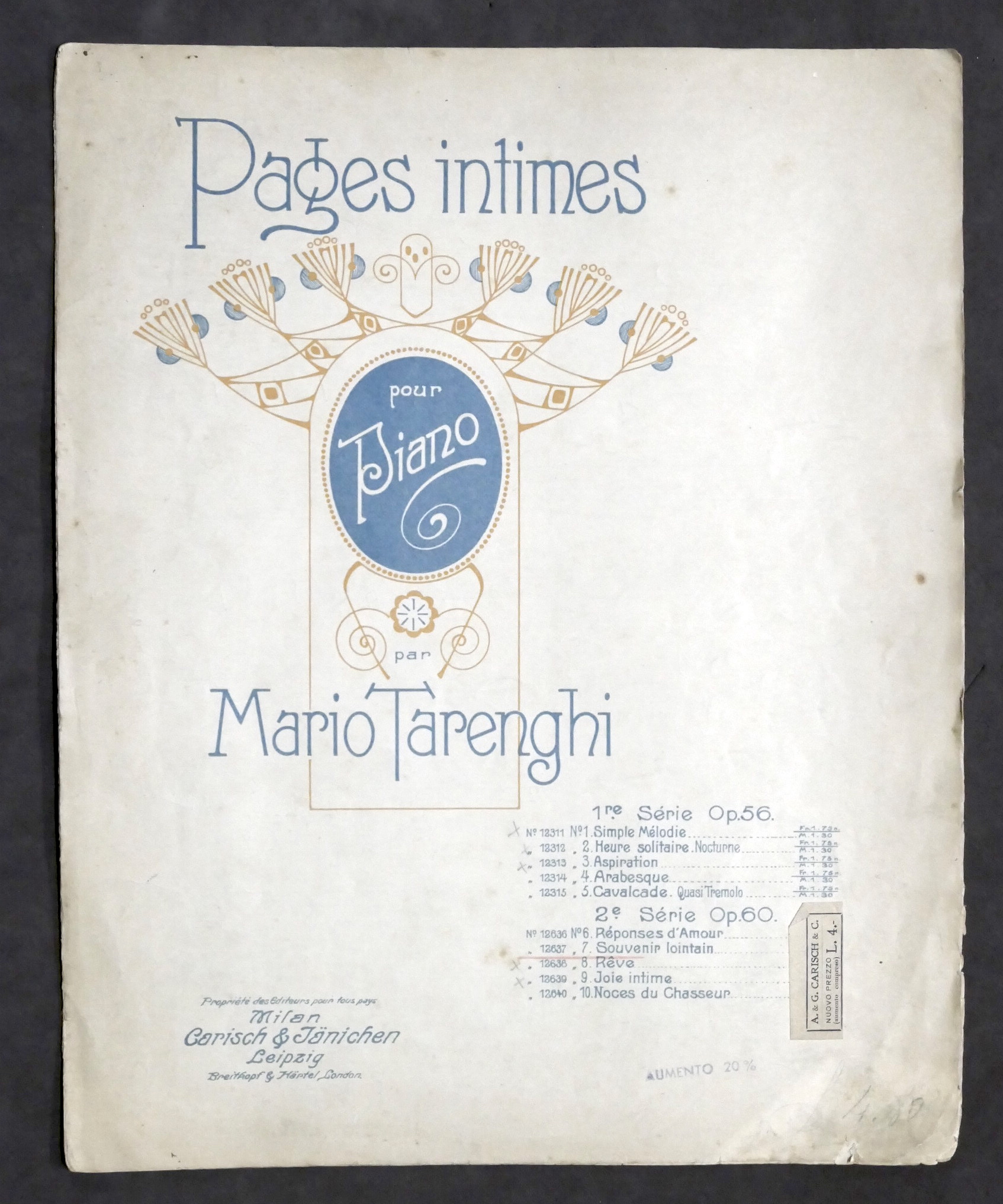 Spartito - M. Tarenghi - Pages intimes - Souvenir lointain... …