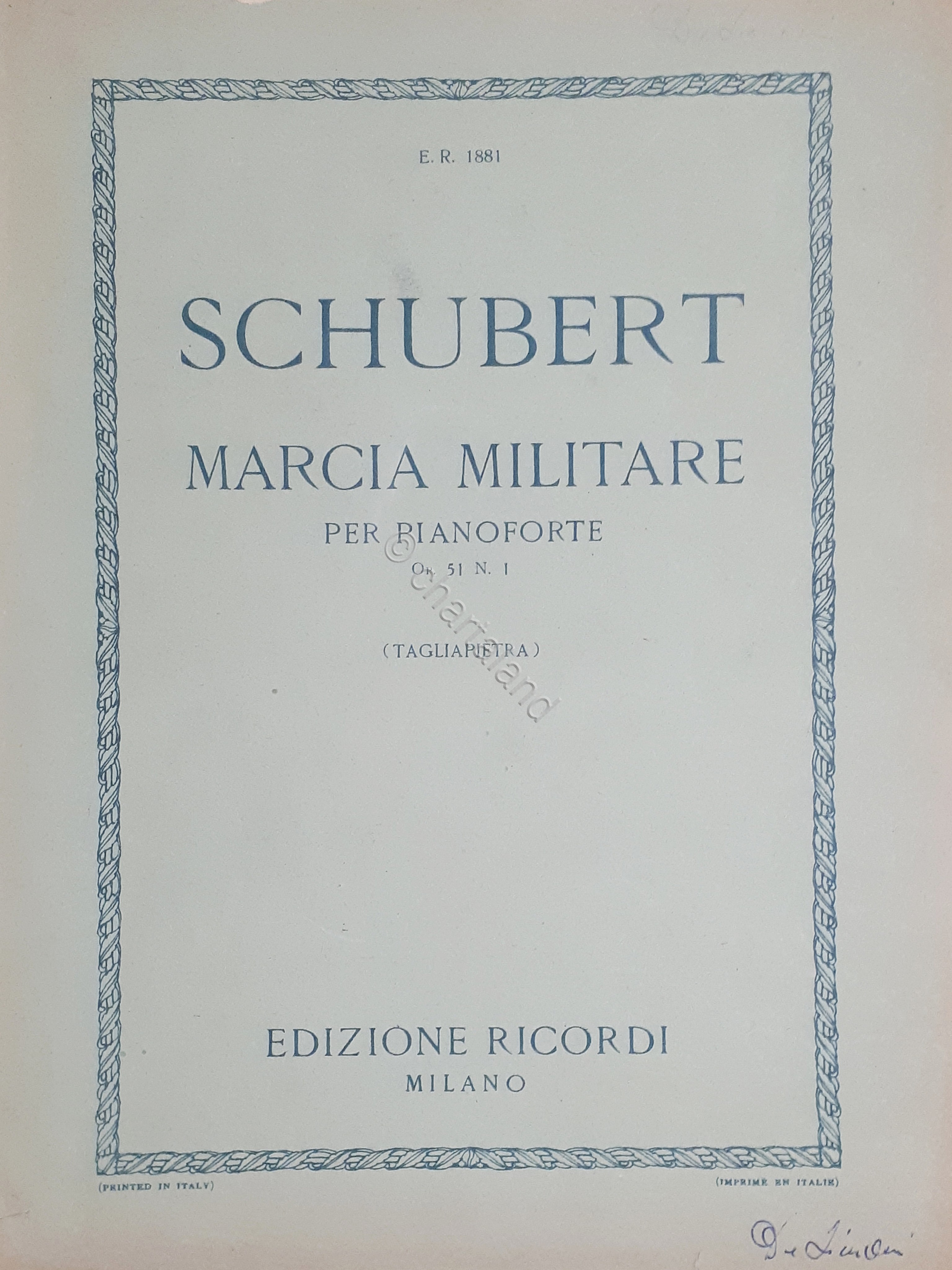 Spartito - Marcia Militare per Pianoforte - F. Schubert