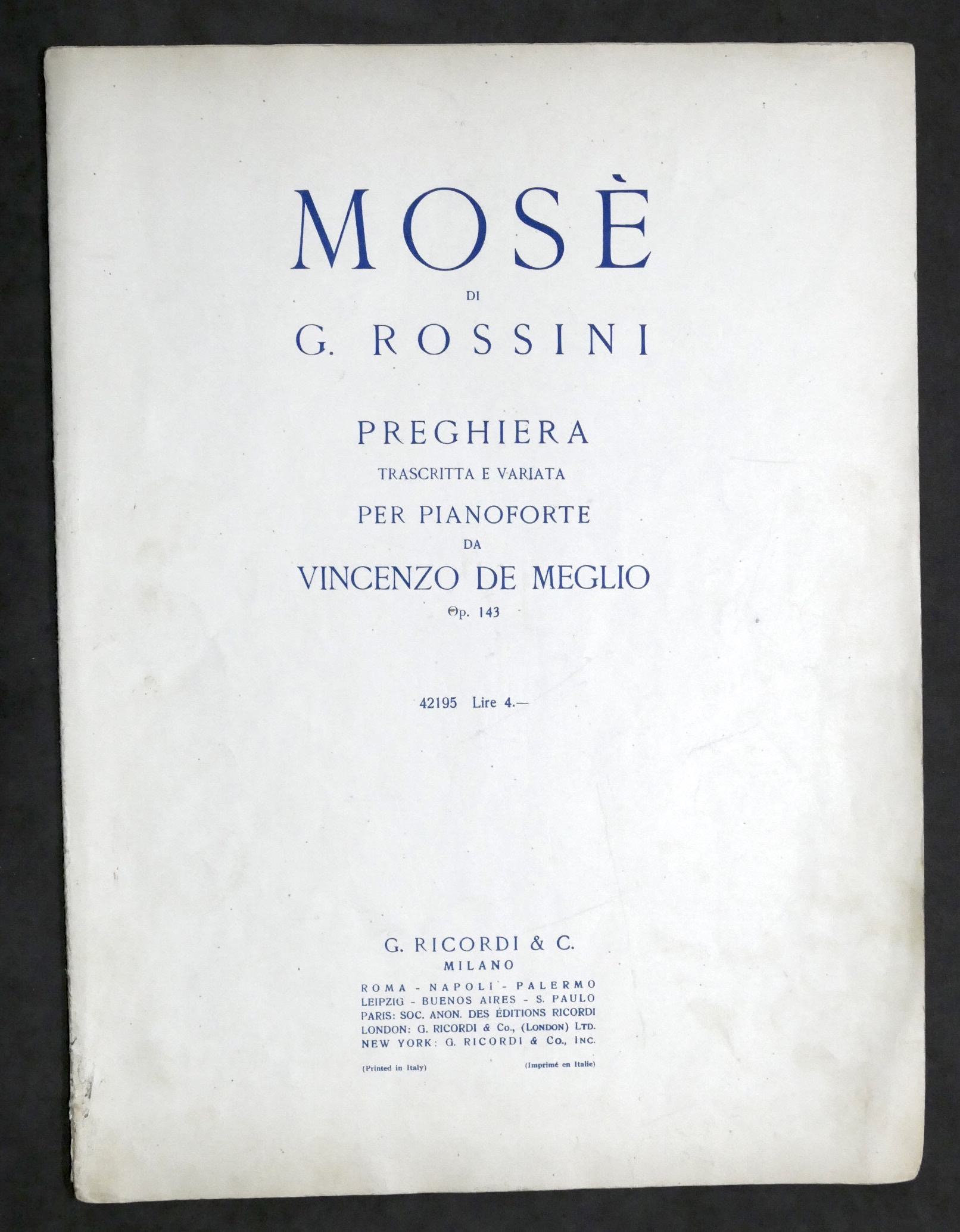 Spartito - Mosè di Rossini - Preghiera per piano di …