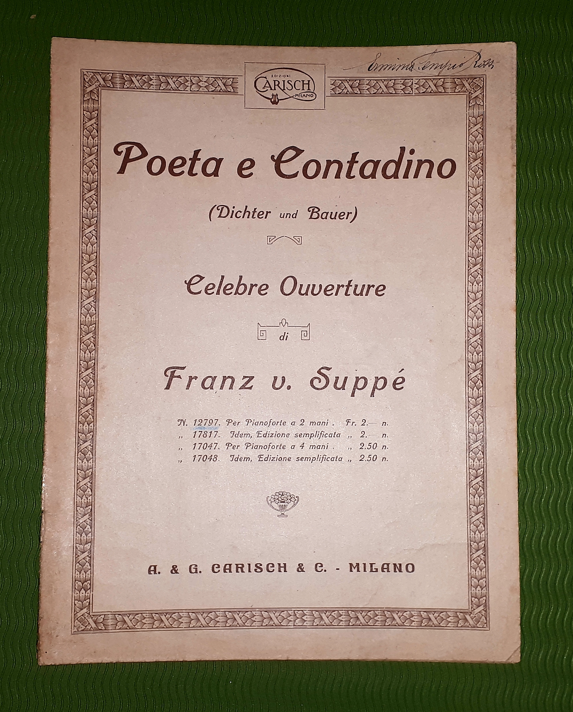 Spartito - Poeta e Contadino - Celebre Ouverture - Franz …