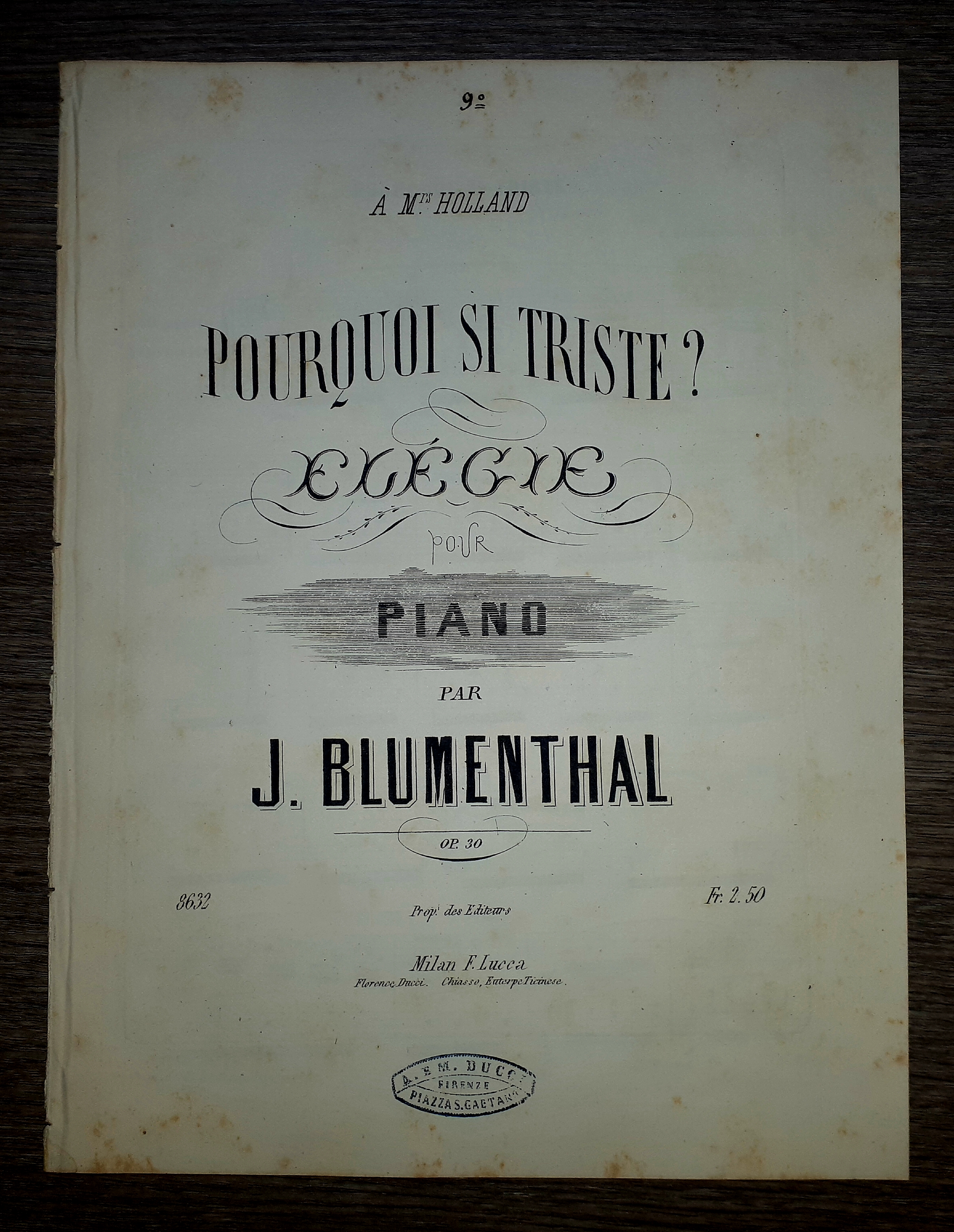 Spartito - Pourquoi si triste? pour Pianoforte par J. Blumenthal