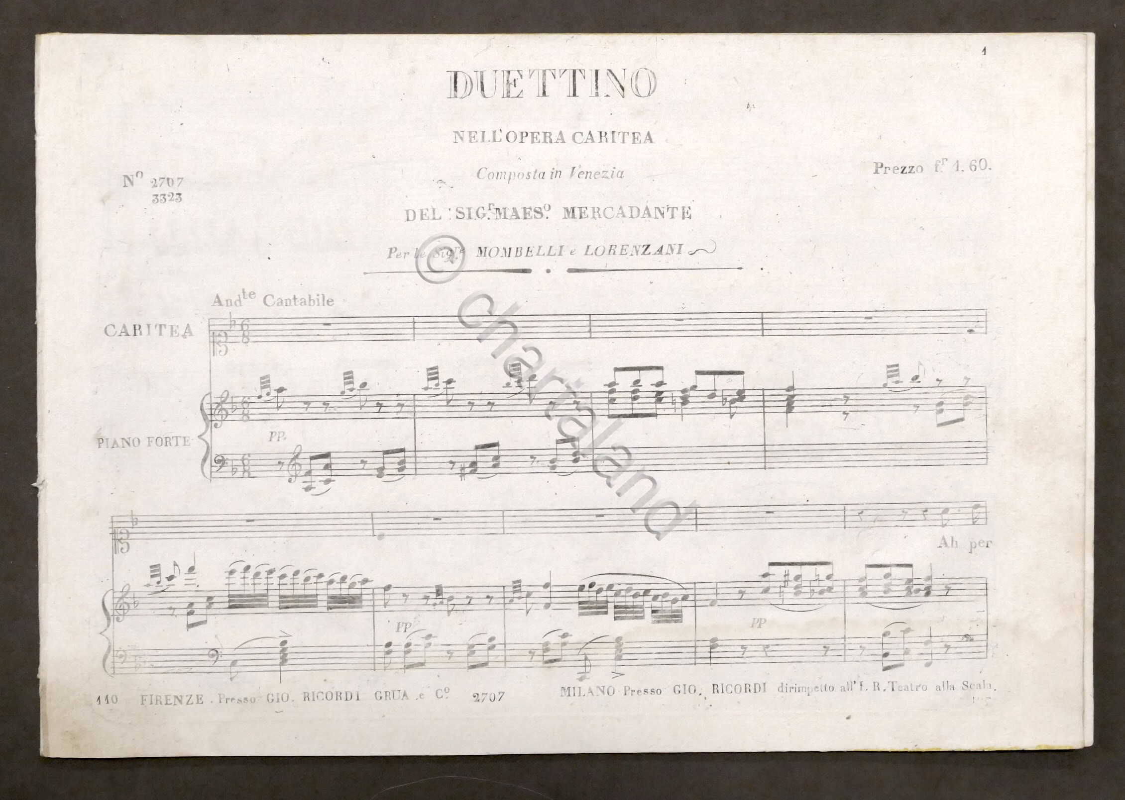 Spartito - S. Mercadante - Duettino Opera Caritea - Canto …