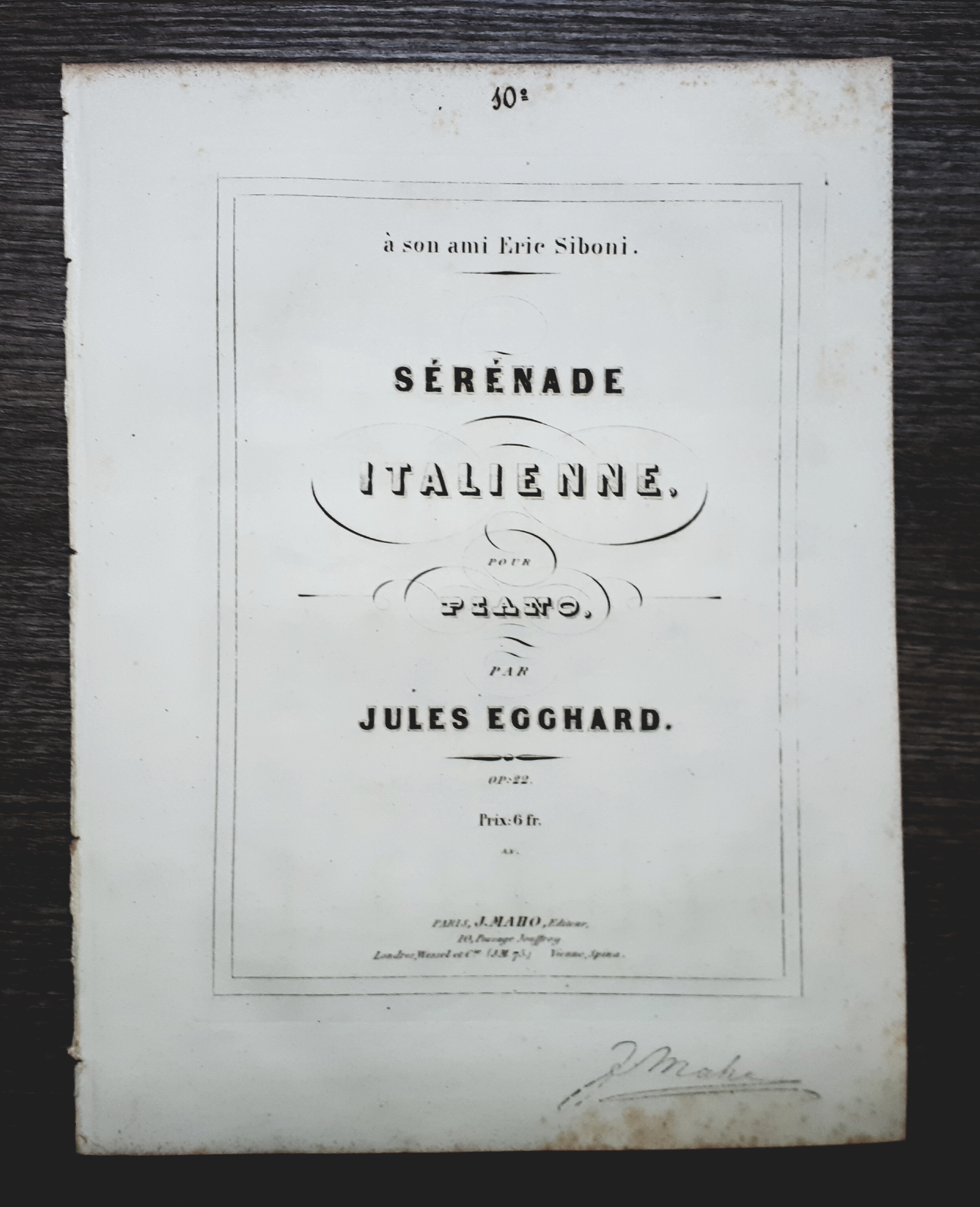 Spartito - Sérénade Italienne pour Piano par Jules Egghard