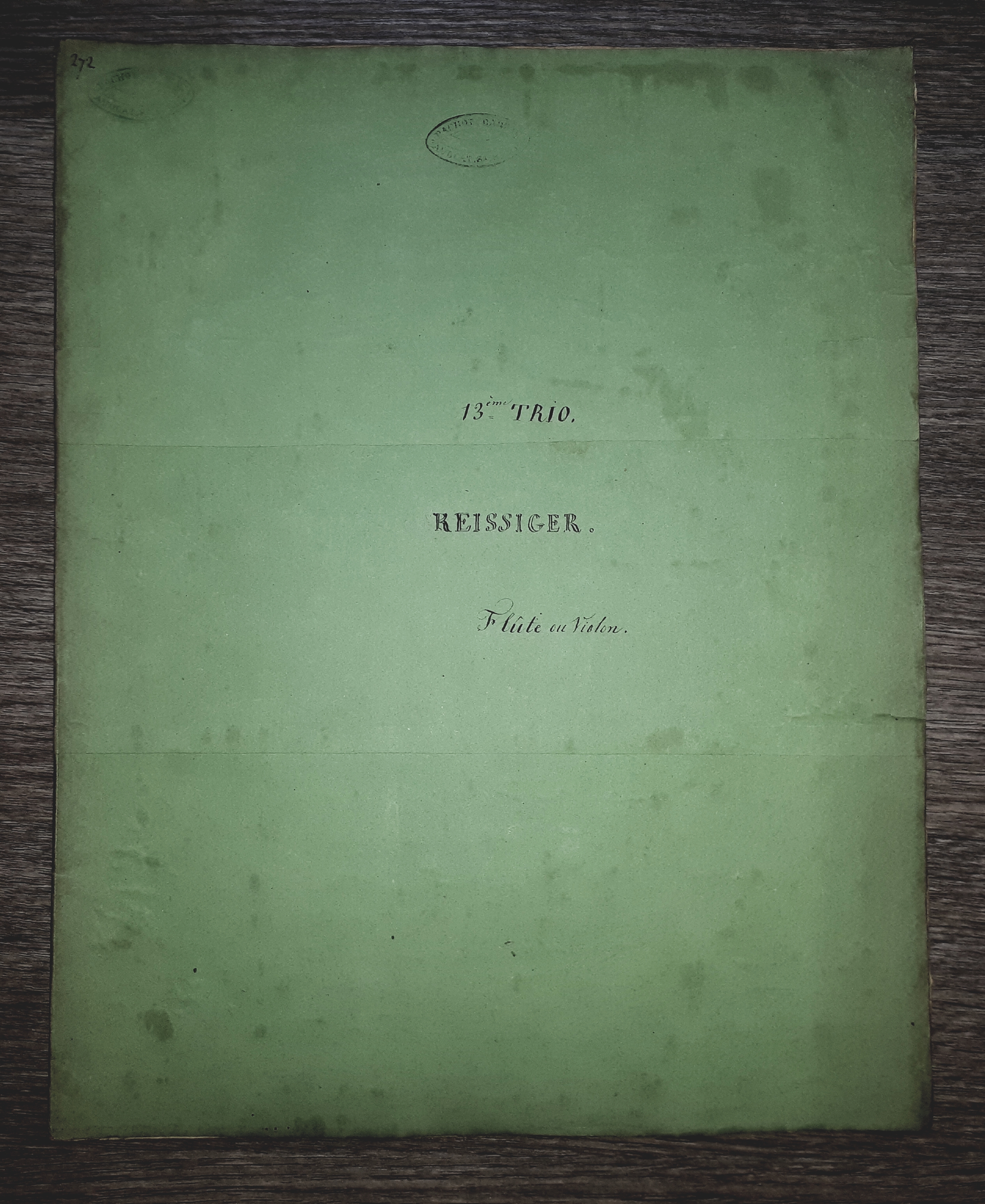 Spartito - Trio pour Piano, Flute et Violoncelle - Reissiger …