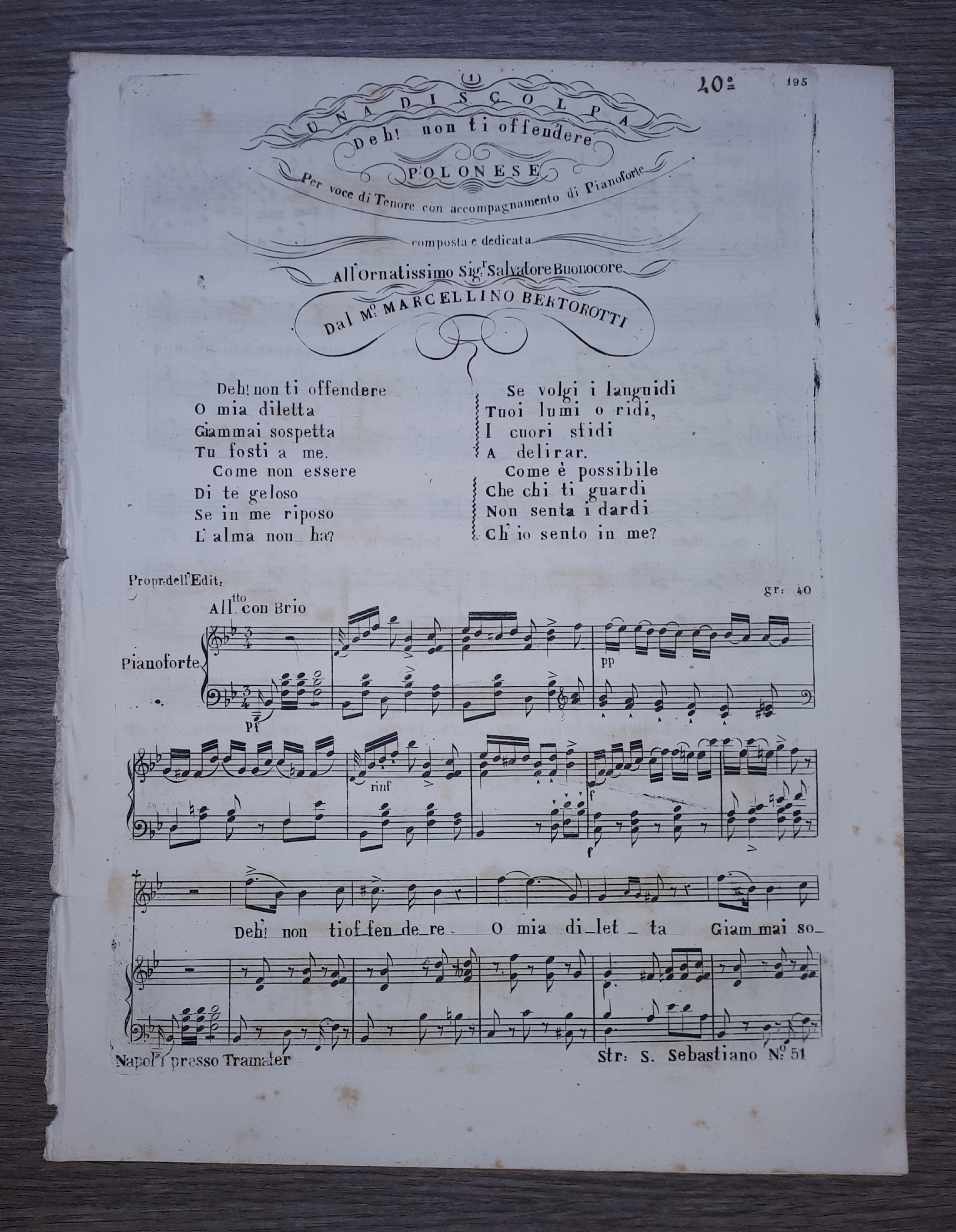 Spartito - Una Discolpa - Deh! Non ti offendere - …