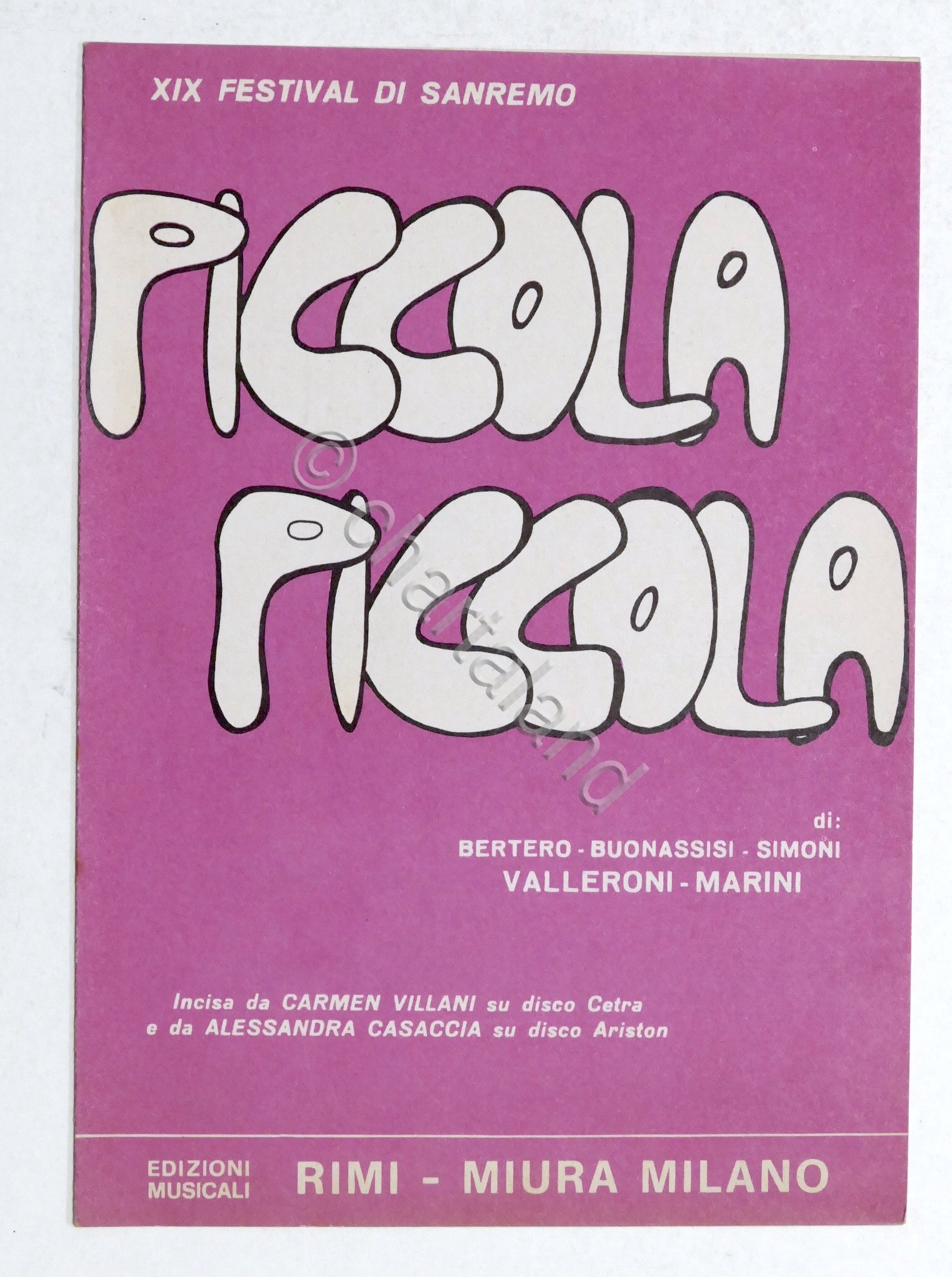 Spartito Carmen Villani - Piccola Piccola - Canto, mandolino o …