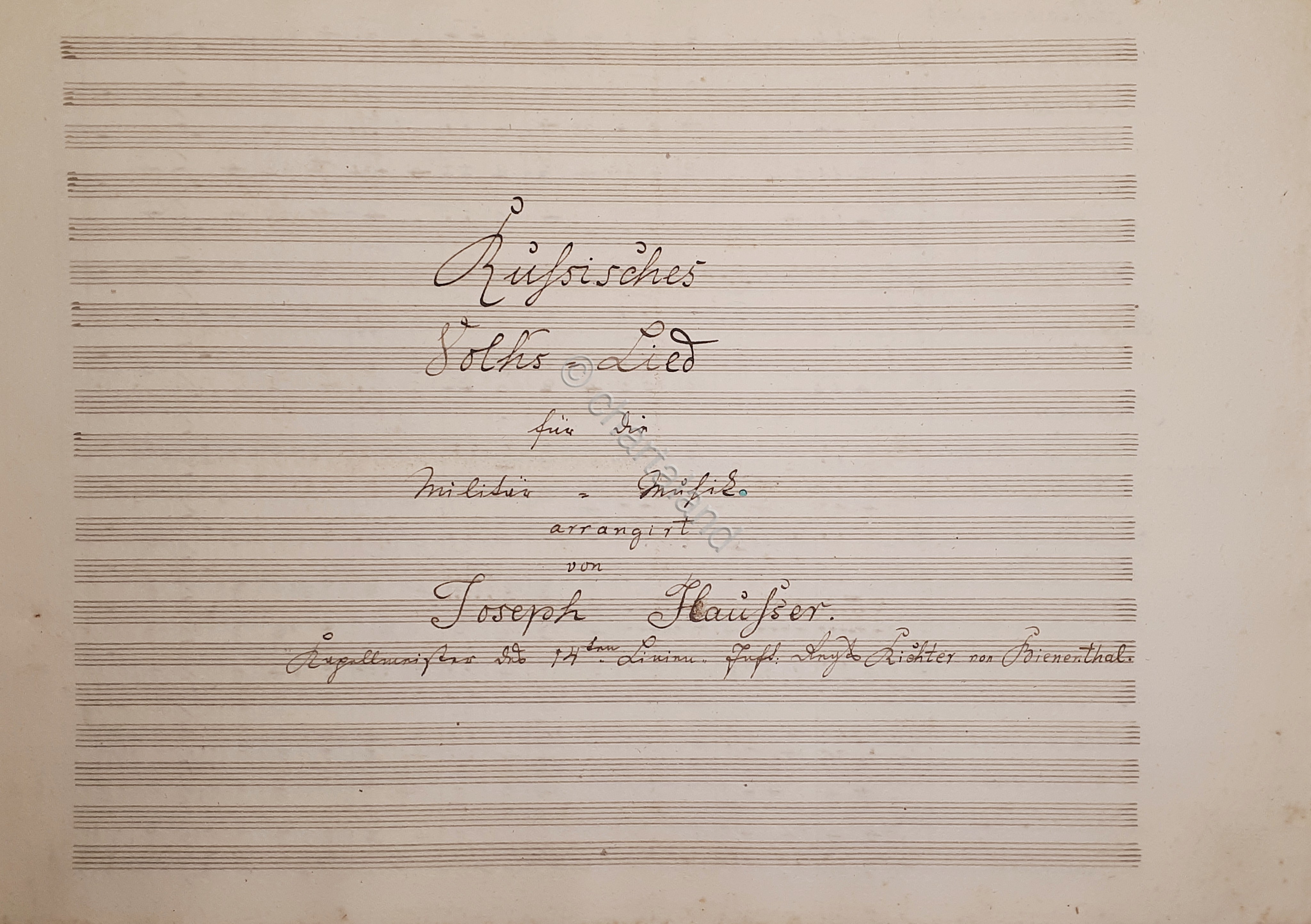 Spartito Manoscritto - Russisches Volkslied - Joseph Hauser secolo XIX