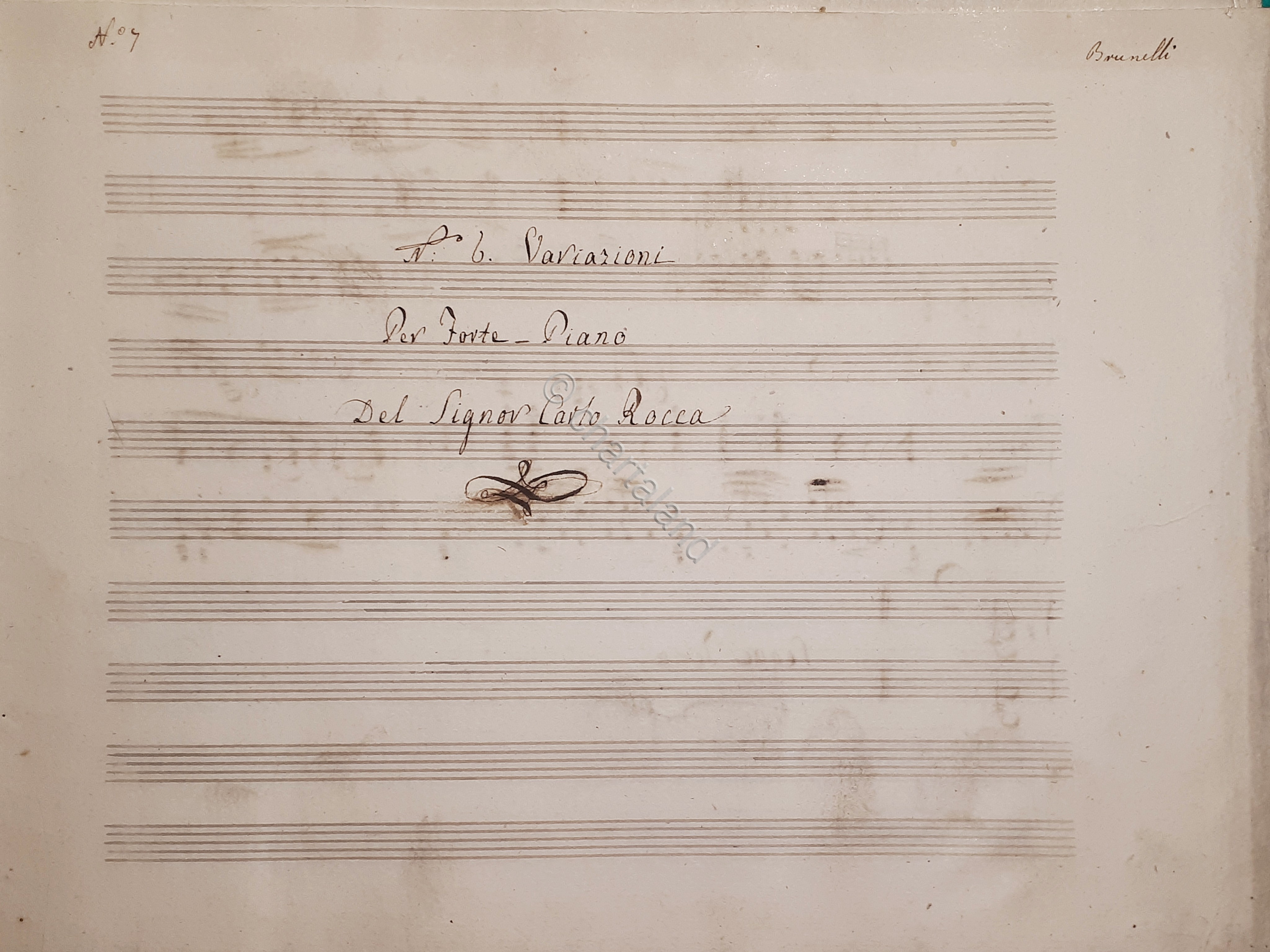 Spartito Manoscritto - Variazioni Pianoforte del Signor Carlo Rocca secolo …