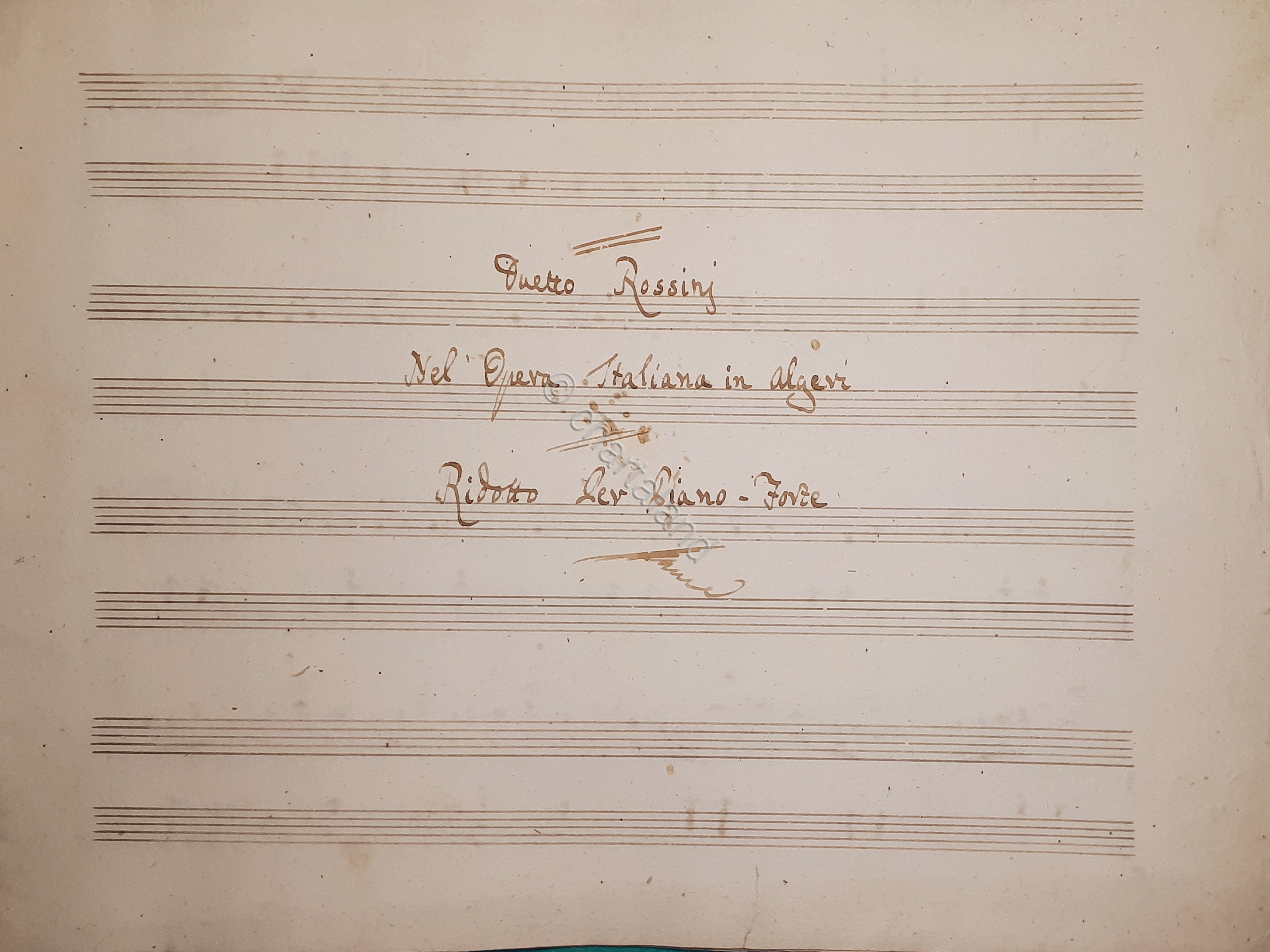 Spartito Manoscritto Duetto Rossini Opera Italiana Algeri per Piano secolo …