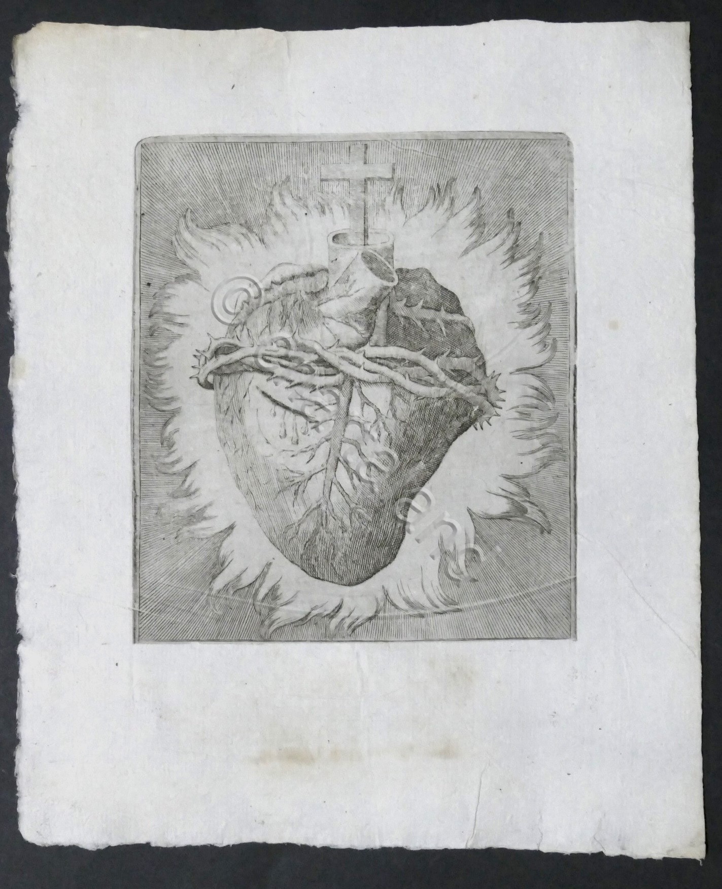 Stampa antica religione: Sacro Cuore di Gesù - XVIII Secolo