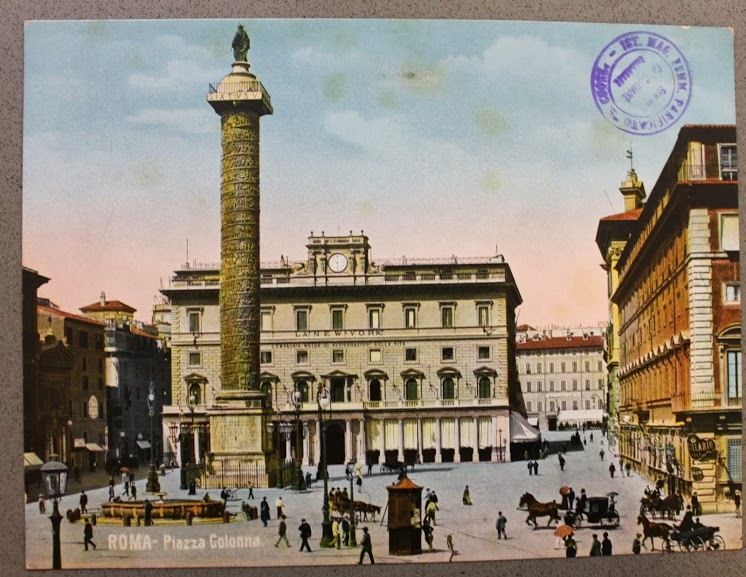 Stampa d'epoca a colori - Roma Piazza Colonna - inizio …