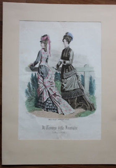 Stampa FIgurino moda abbigliamento epoca donna - Milano - 1875 …