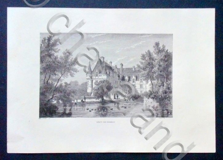 Stampa Incisione - Francia - Azay-Le-Rideau
