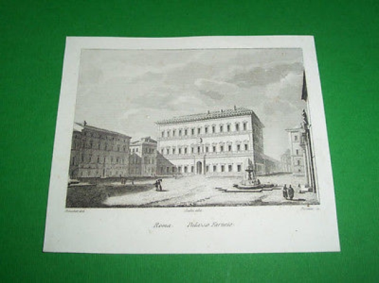 Stampa Incisione - Roma : Palazzo Farnese - 1850 ca …