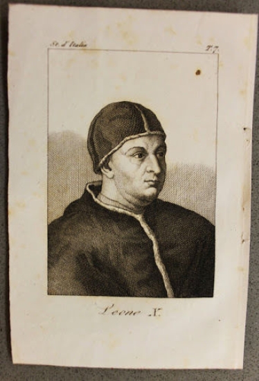 Stampa Incisione '800 - Storia d'Italia - Papa Leone X