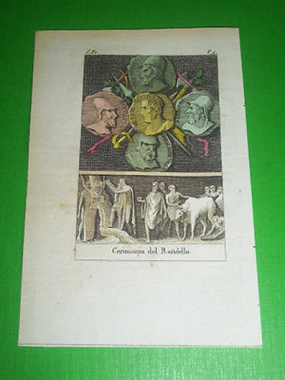 Stampa Incisione acquerellata - Cerimonia del Randello - 1800 ca