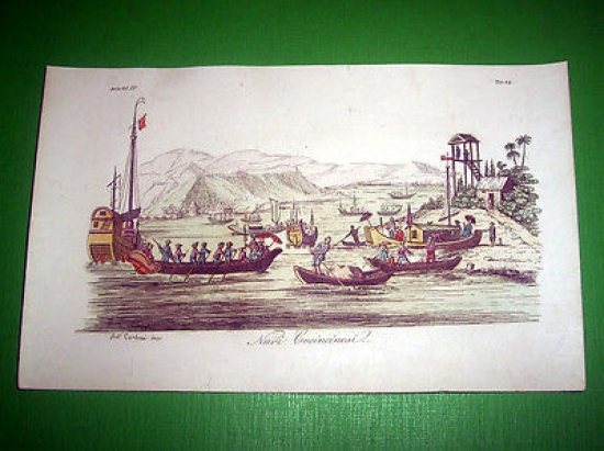 Stampa Incisione Costumi Asia - Navi Cocincinesi ( incisore Carboni …