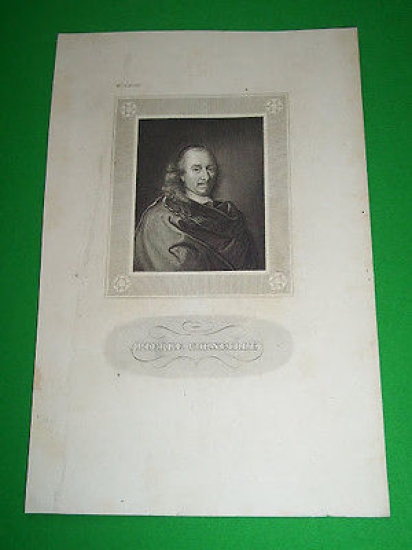 Stampa Incisione d' epoca - Ritratto del drammaturgo Pierre Corneille …