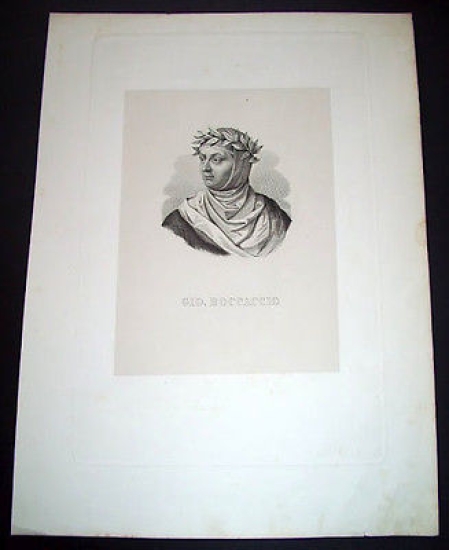 Stampa Incisione d' epoca - Ritratto di Giovanni Boccaccio - …