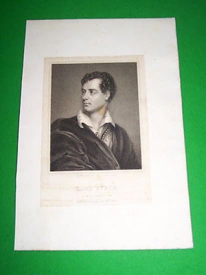 Stampa Incisione d' epoca - Ritratto Lord Byron - 1850 …
