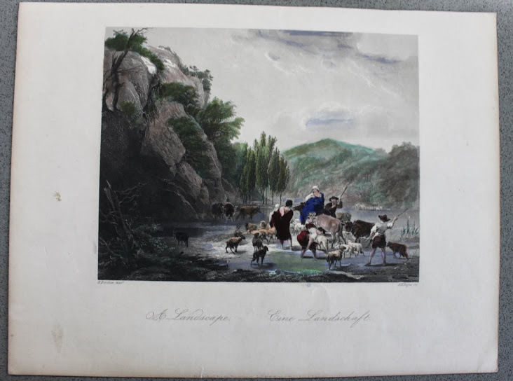 Stampa Incisione da opera di Berchem - Un paesaggio - …