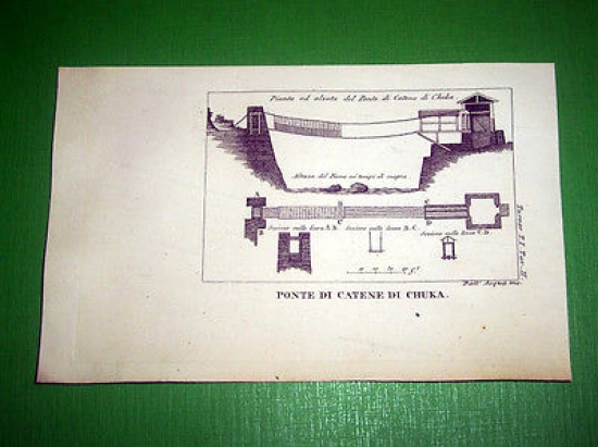 Stampa Incisione incisore Dall' Acqua - Ponte di Catene di …