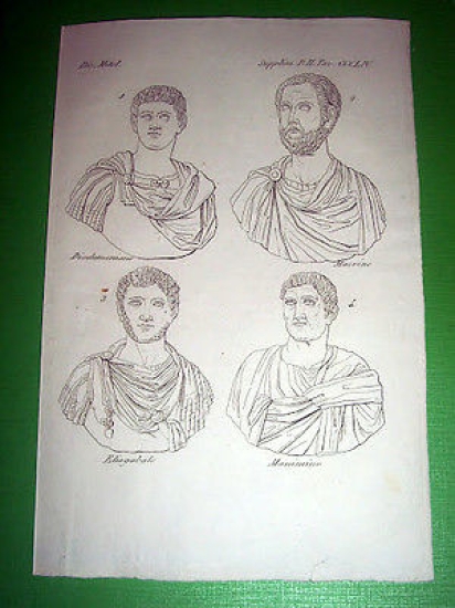 Stampa Incisione Mitologia - Diadumeniano Macrino Eliogabale Massimino - 1700 …