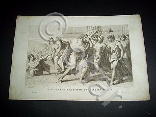 Stampa Incisione Mitologia - Penteo e Bacco - 1800 ca. …