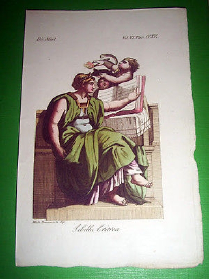 Stampa Incisione Mitologia - Sibilla Eritrea - 1700 ca
